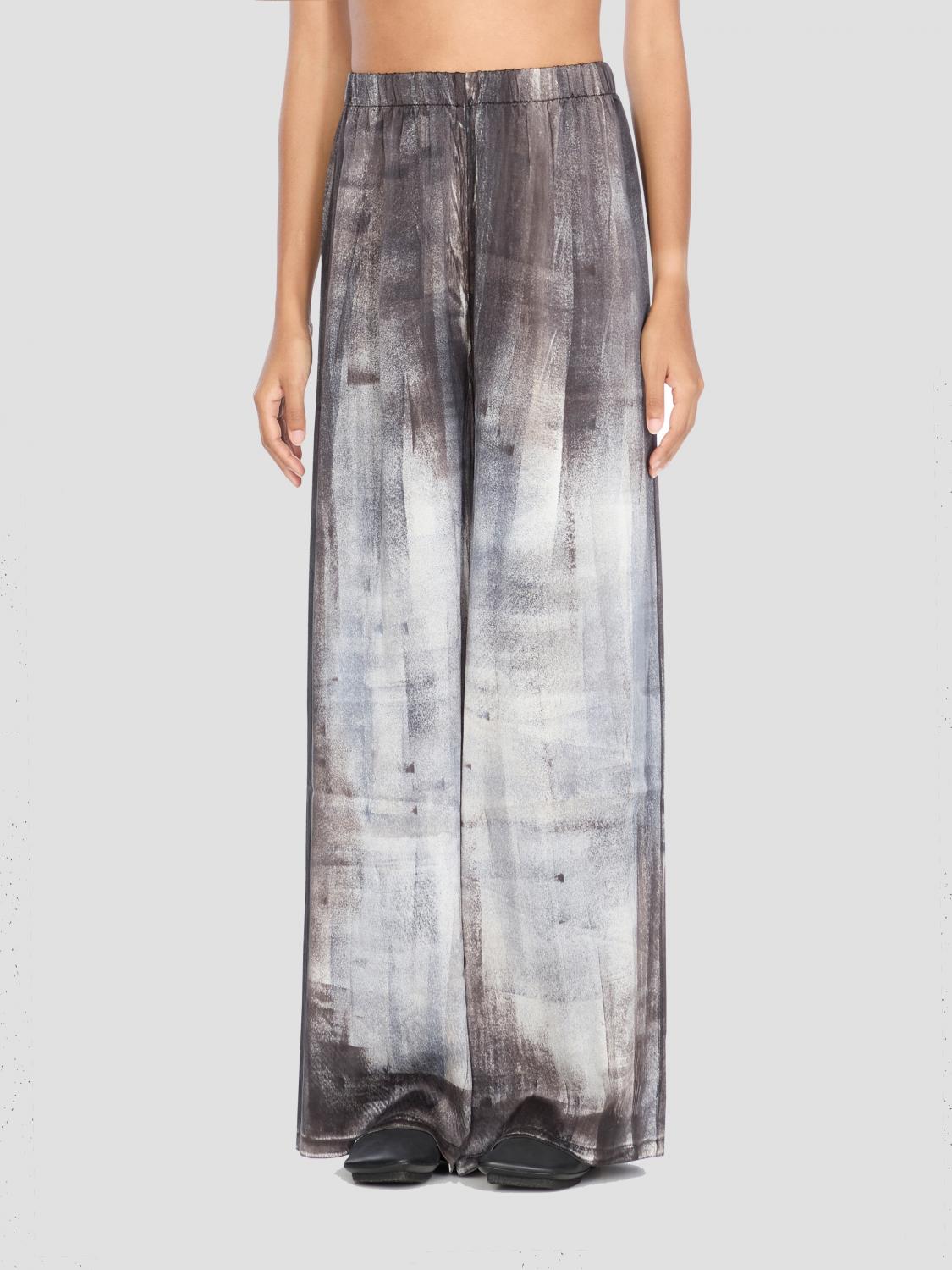 Avant Toi Wide-leg Silk Pants With Abstract Pattern In Gray