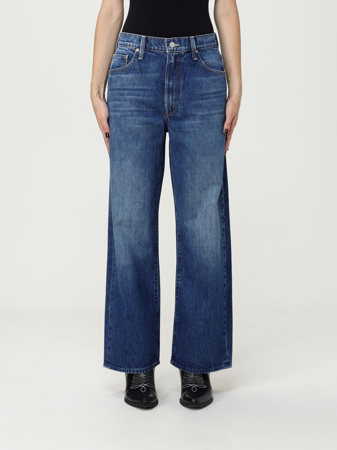Mother Jeans Woman Color Green In Blue