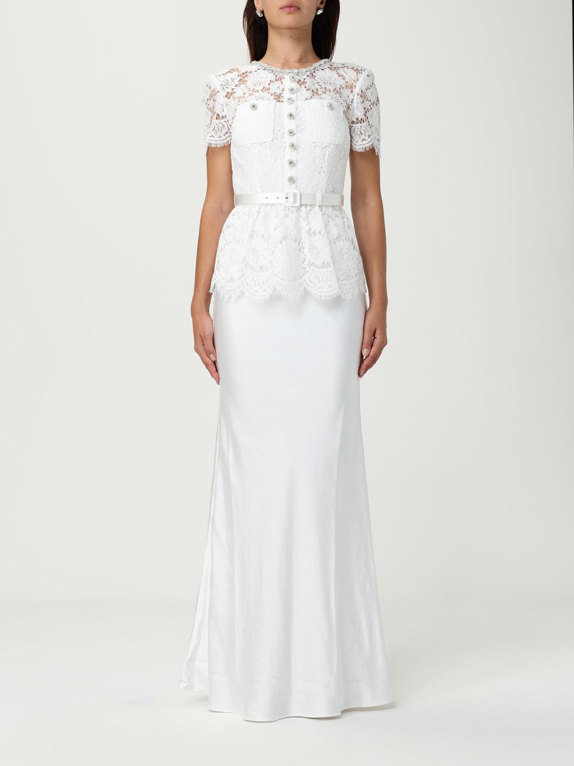 Self-portrait Womens White Contrast-satin Lace Woven Maxi Dress In White