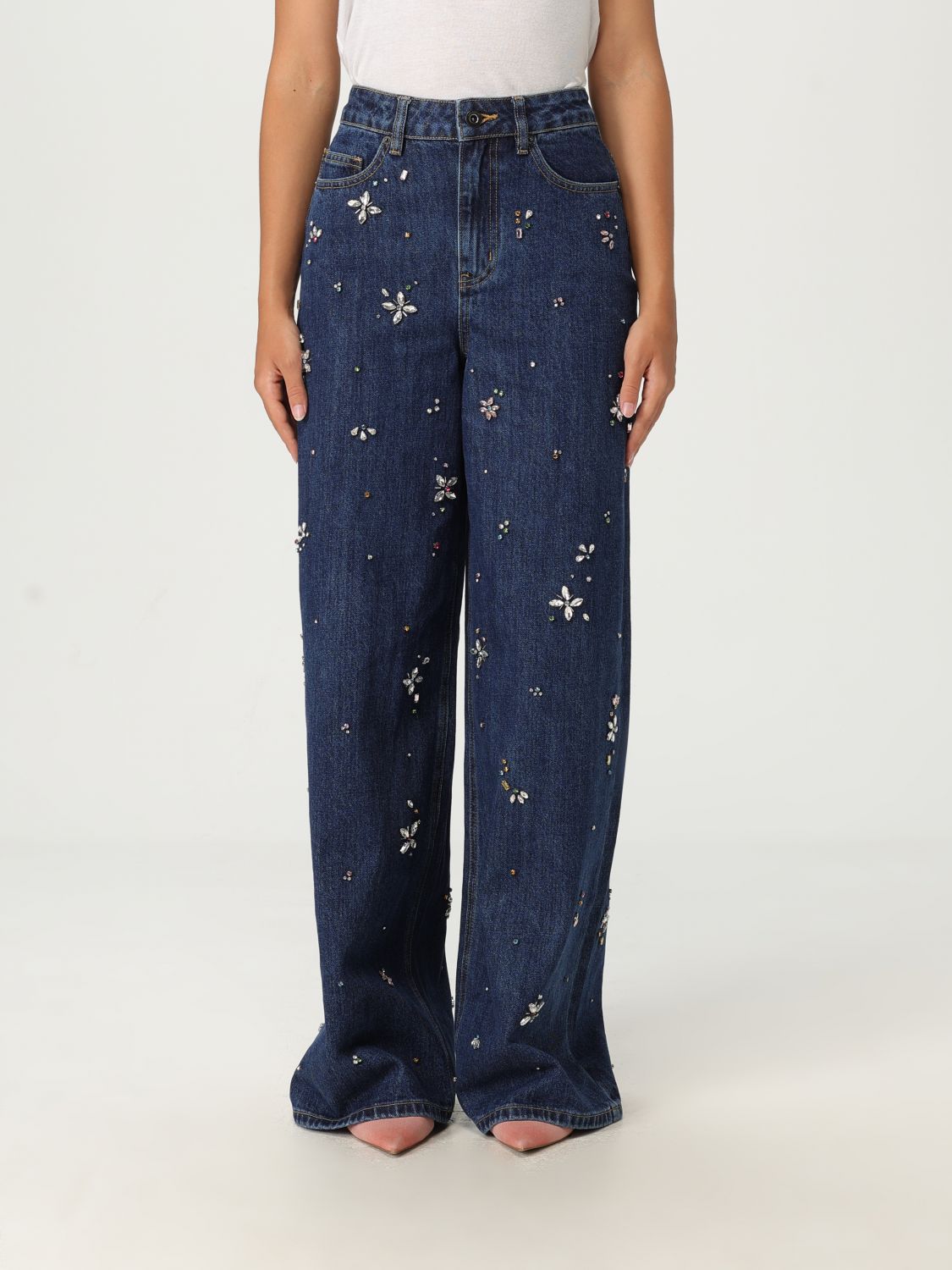 Self-portrait Self Portrait Blue Embellished Barrel Leg Jeans In Blue