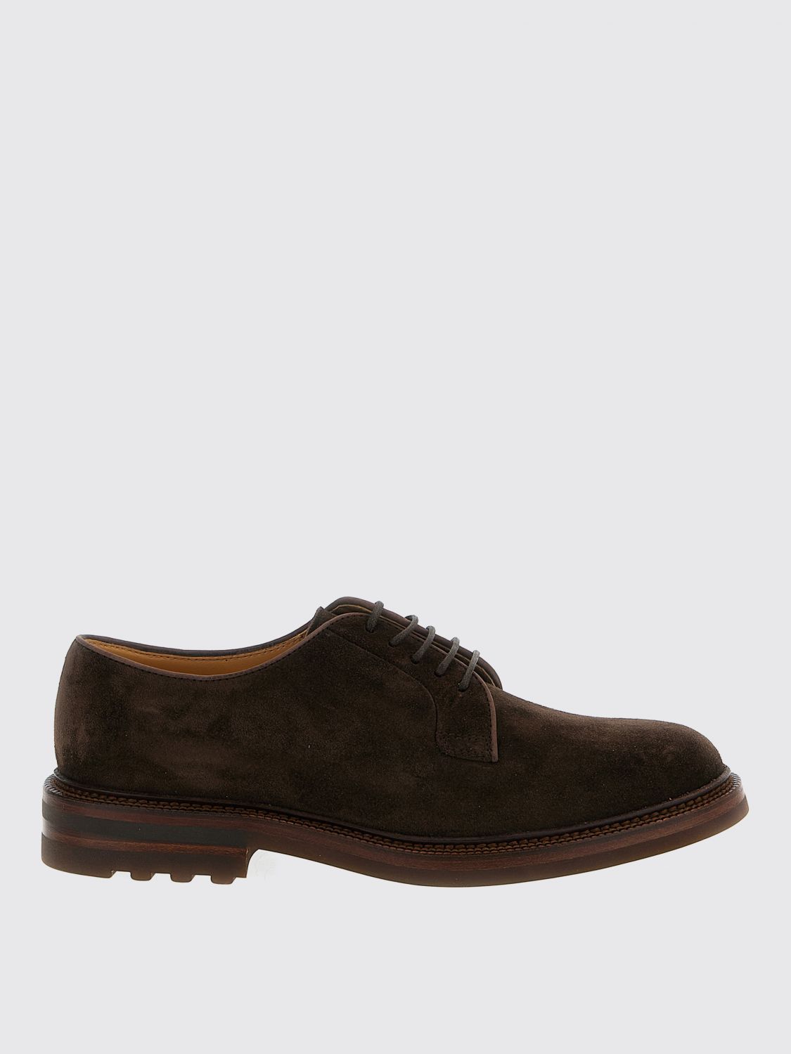 Brunello Cucinelli Classic Brown Suede Derby Shoes In Green