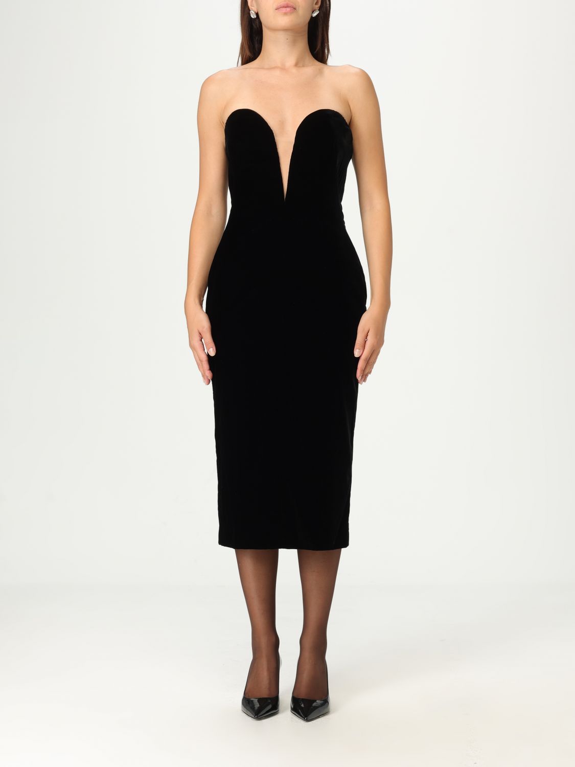 Tom Ford Strapless Plunge Neck Stretch Velvet Cocktail Dress In Black