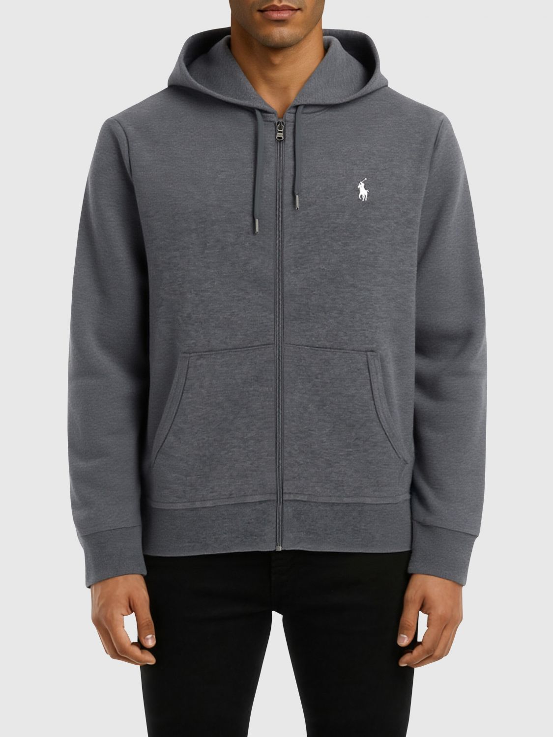 Polo Ralph Lauren Grey Sweatshirt With Drawstring Hood And Pony Embroidery On The Front In Cotton Blend Man In Gray
