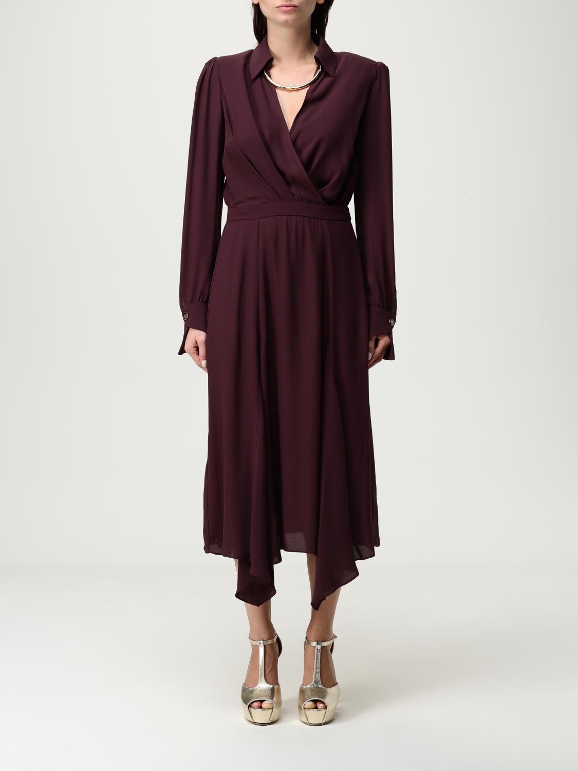 Elisabetta Franchi Bordeaux Midi Dress With Deep V-neck In Purple