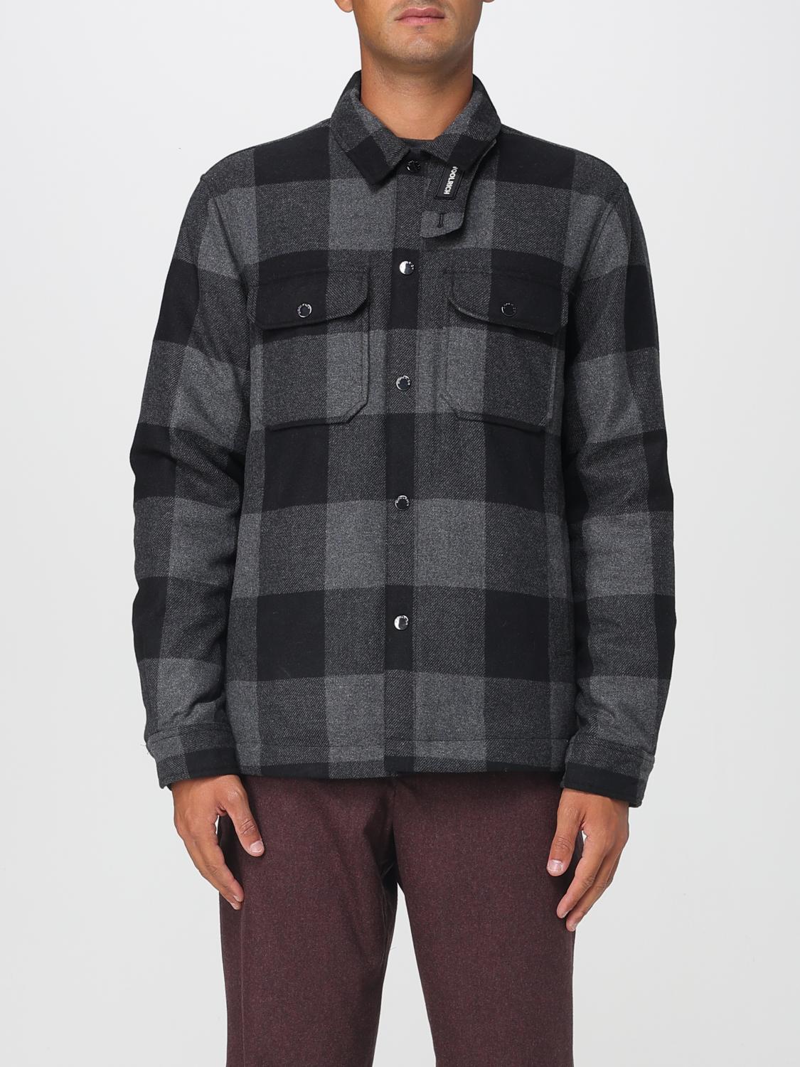 Woolrich Checked Italian Wool Blend Alaskan Padded Overshirt In Gray