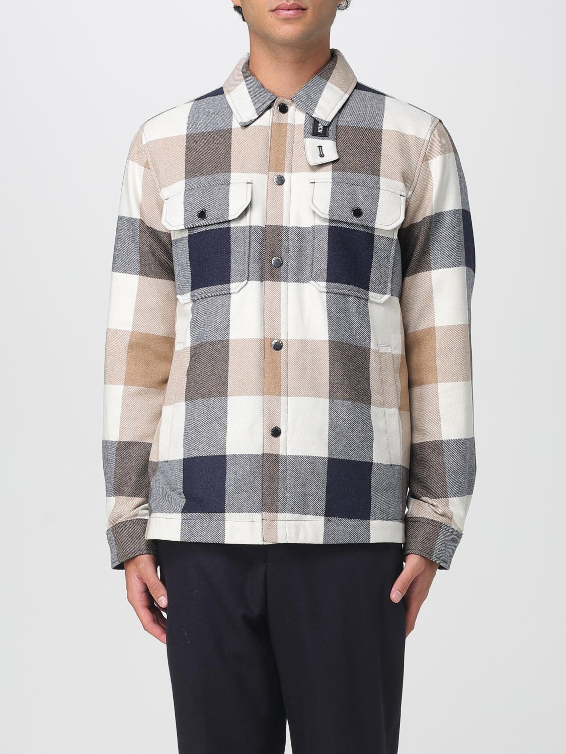 Woolrich Checked Wool Blend Shirt Jacket With Chest Pockets In Neutral