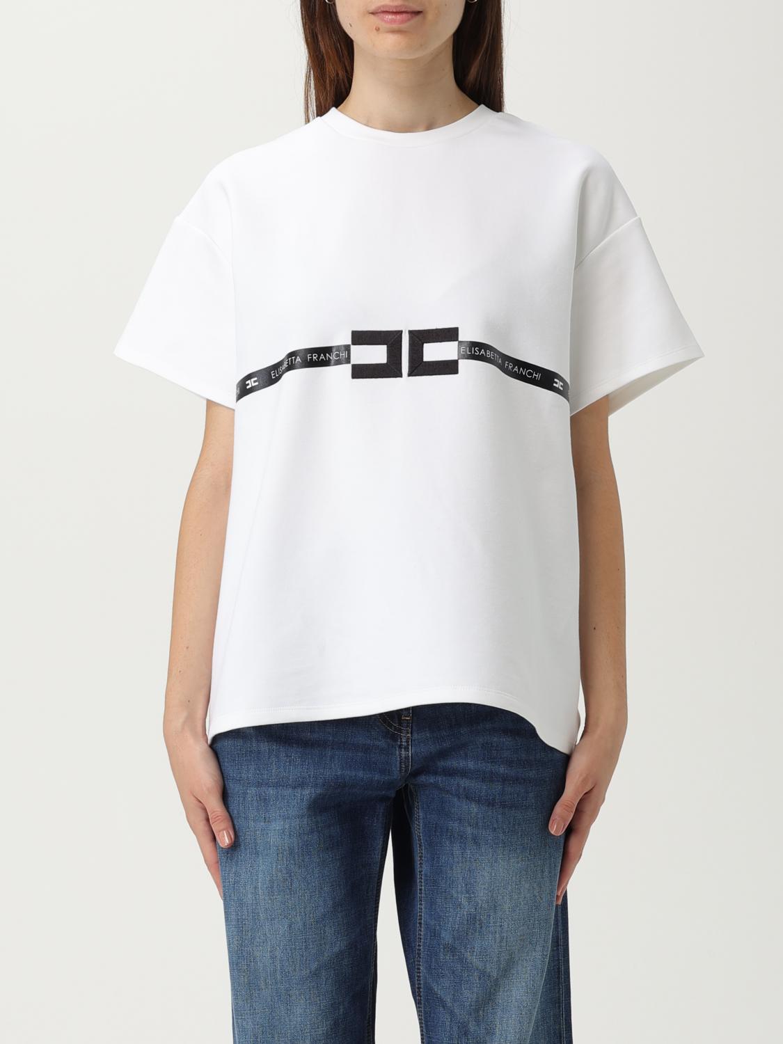 Elisabetta Franchi Crew Neck Relaxed Fit Short Sleeves Top In White