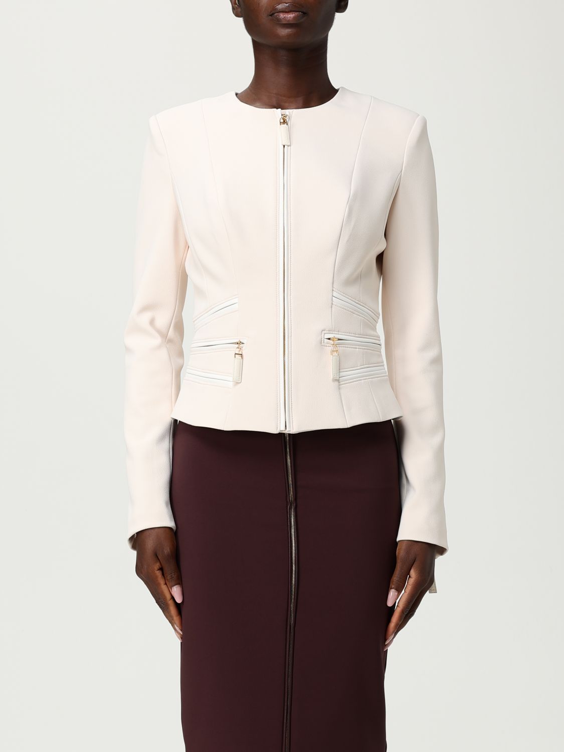 Elisabetta Franchi Chain-trimmed Zip-front Jacket In Neutral