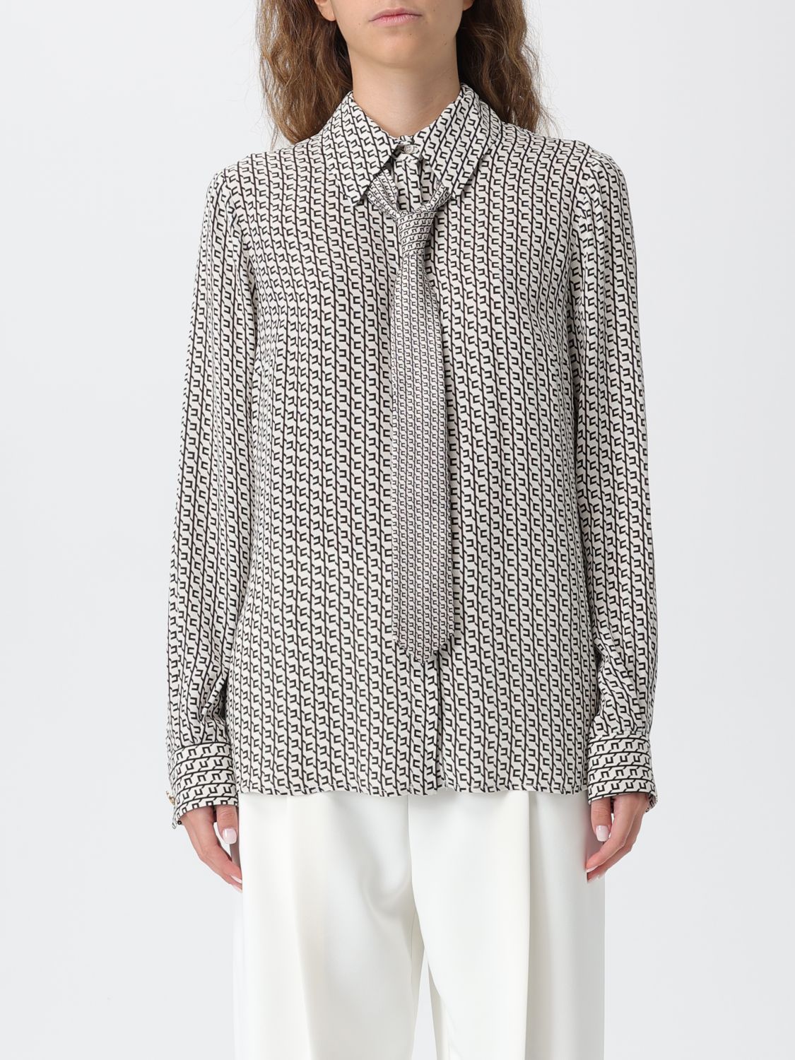 Elisabetta Franchi Geometric Print Long Sleeve Shirt With Tie In Multi