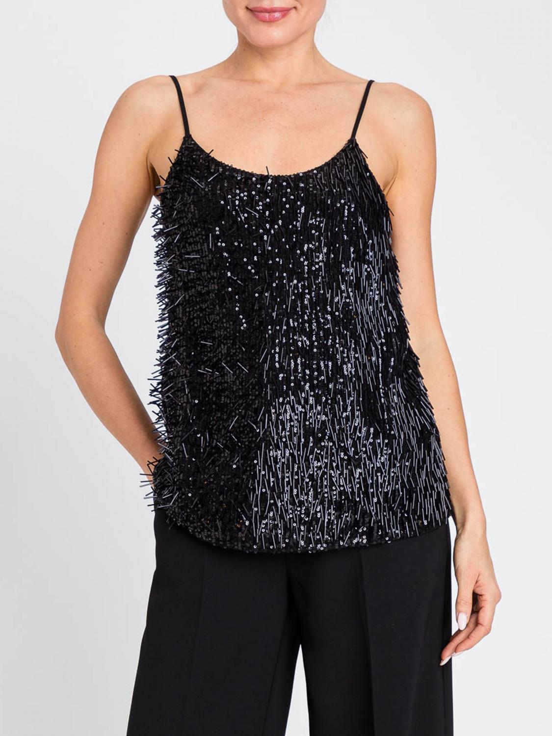 Twinset Sequin Fringe Top In Black