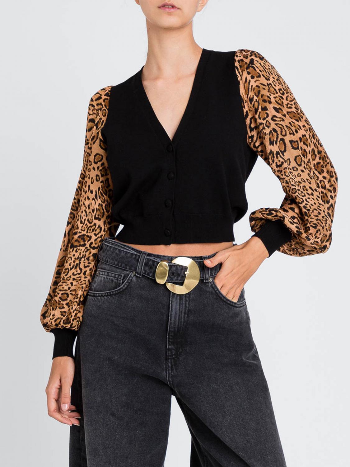 Twinset Leopard-print Sleeve Cardigan In Multi