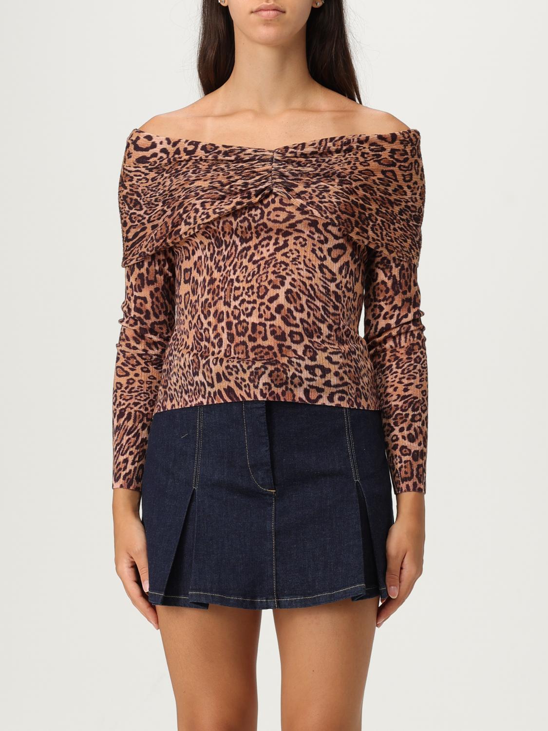 Twinset Leopard-print Off-shoulder Sweater In Multi