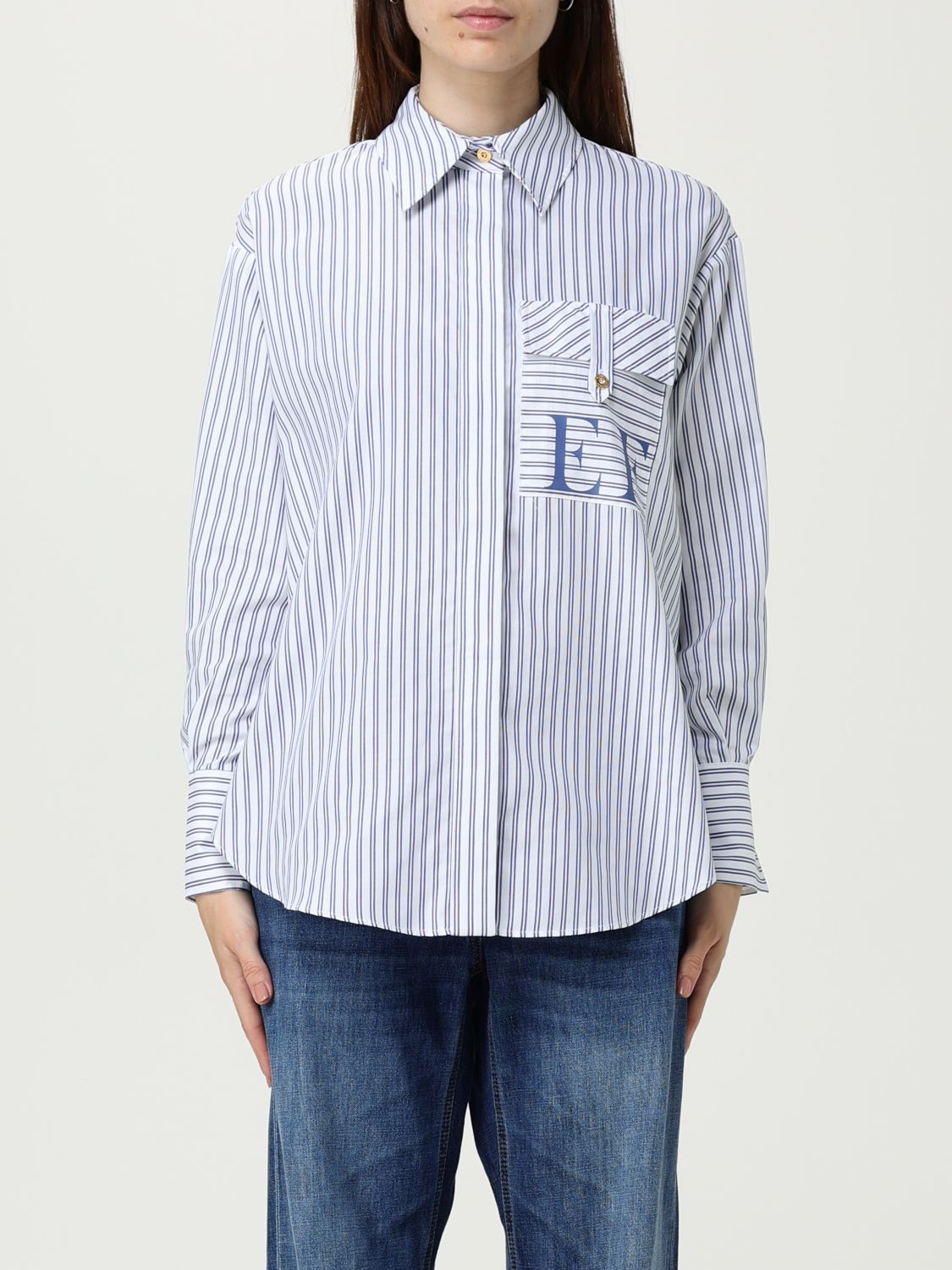 Elisabetta Franchi Striped Button-down Collar Shirt With Chest Pocket In Multi