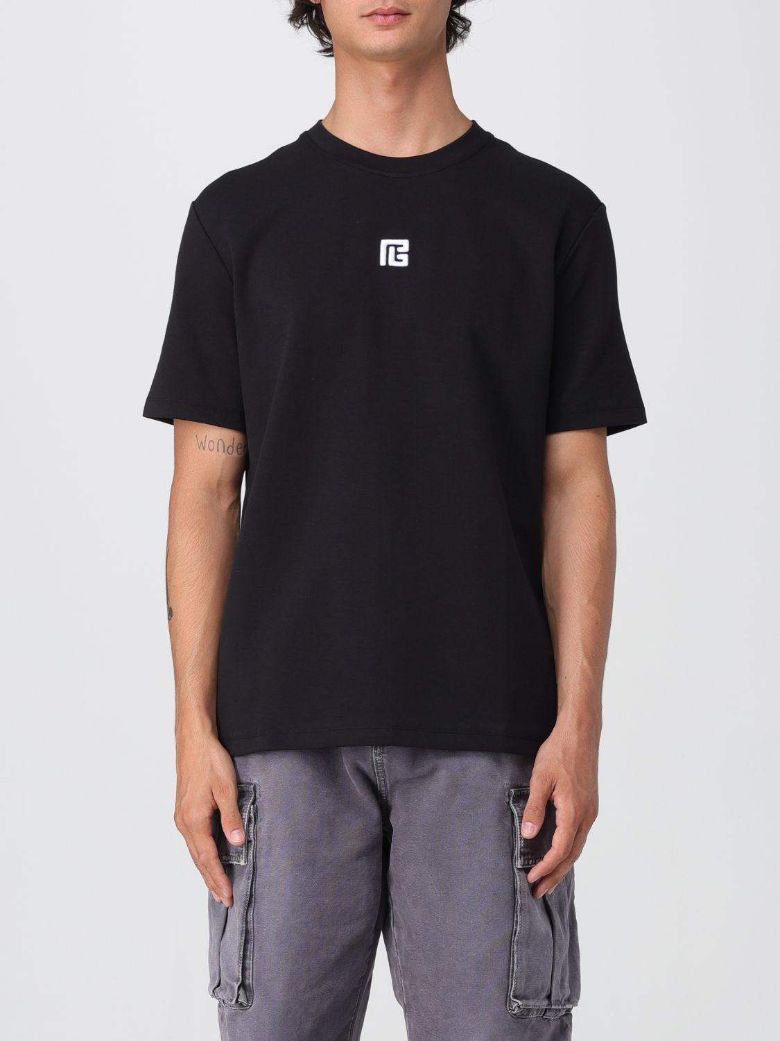 Balmain Black Crewneck T-shirt With Logo Print On The Front In Cotton Man In Black
