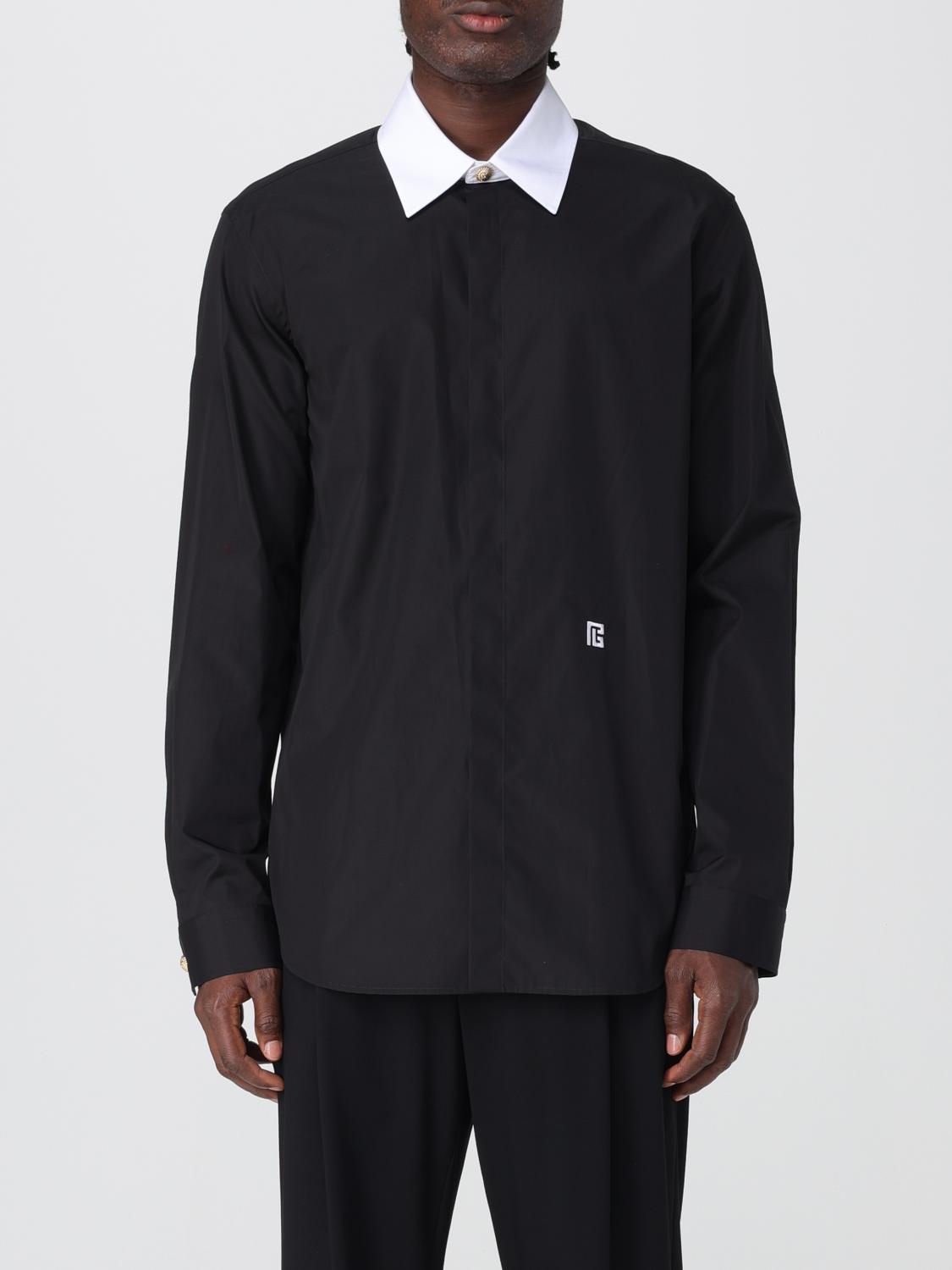 Balmain Collar Contrast Long Sleeves Shirt In Black
