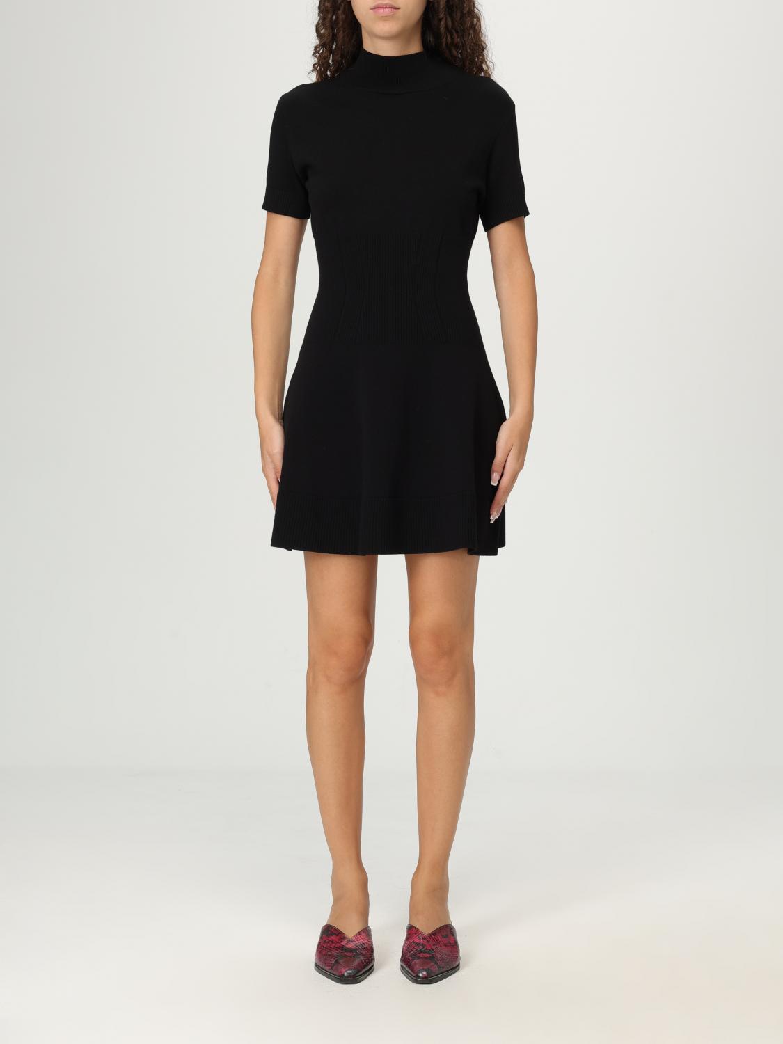 Dondup Short-sleeve Ribbed Mini Dress In Black