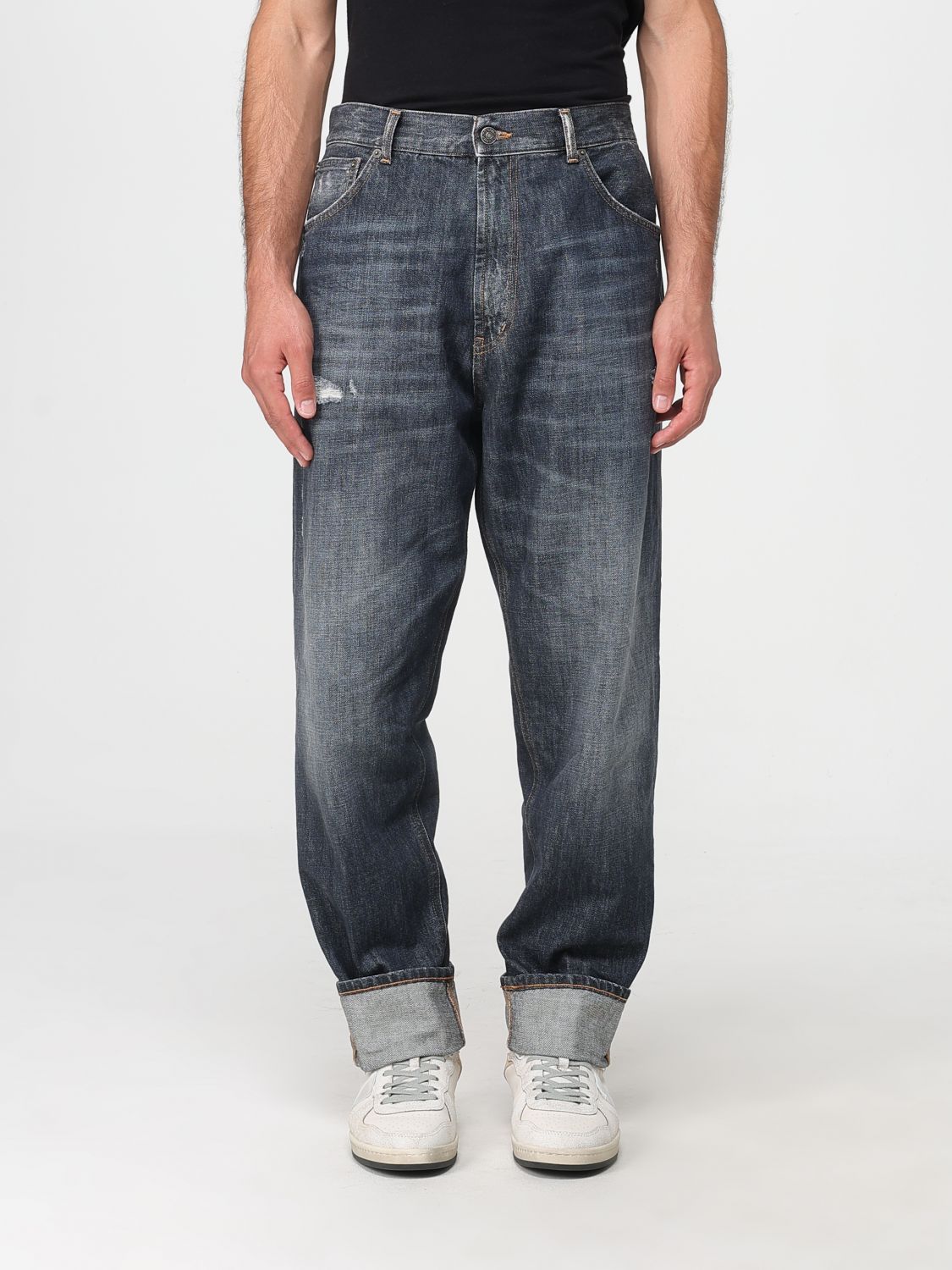 Dondup Distressed Trousers Five-pocket Rolled Cuffs In Blue