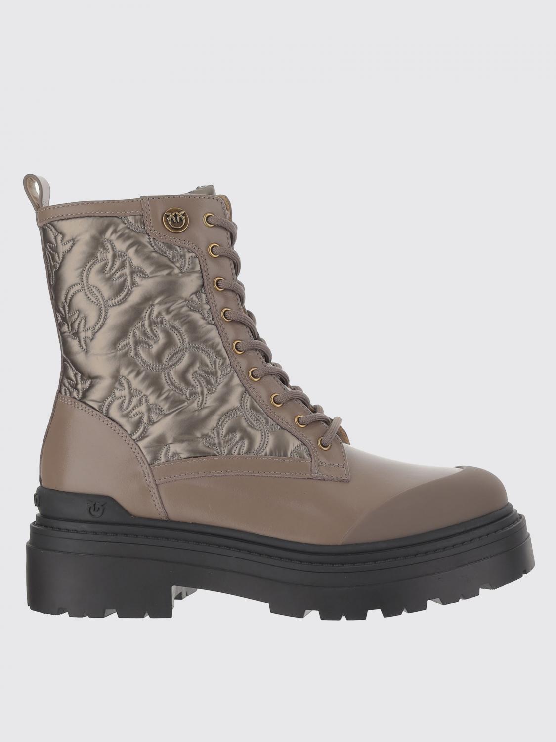Pinko Love Birds-detail Lace-up Boots In Brown