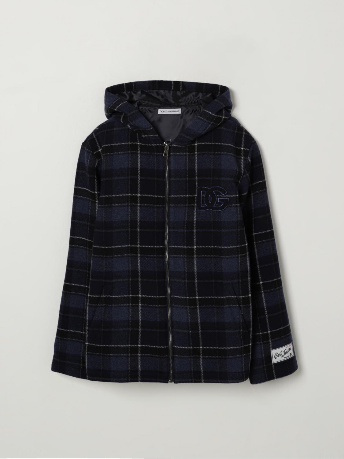 Dolce & Gabbana Check-pattern Hooded Jacket In Blue