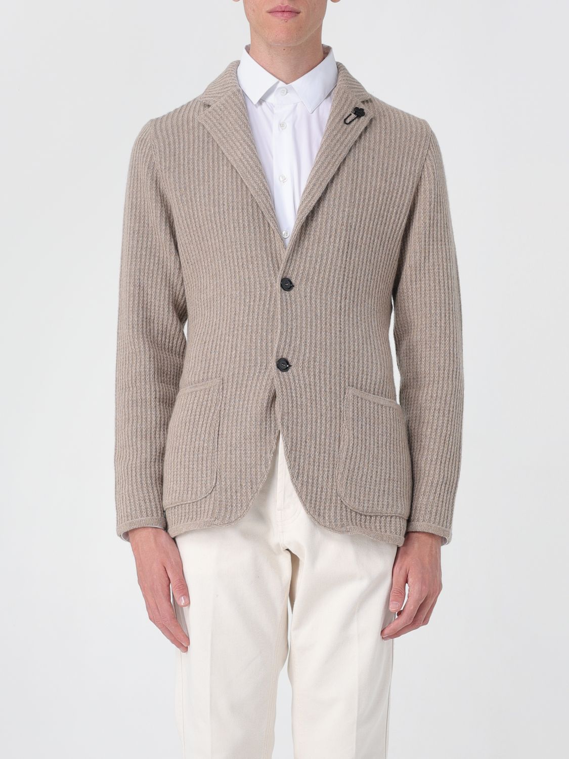 Lardini Patch Pocket Notch Lapel Ribbed Blazer In Gray