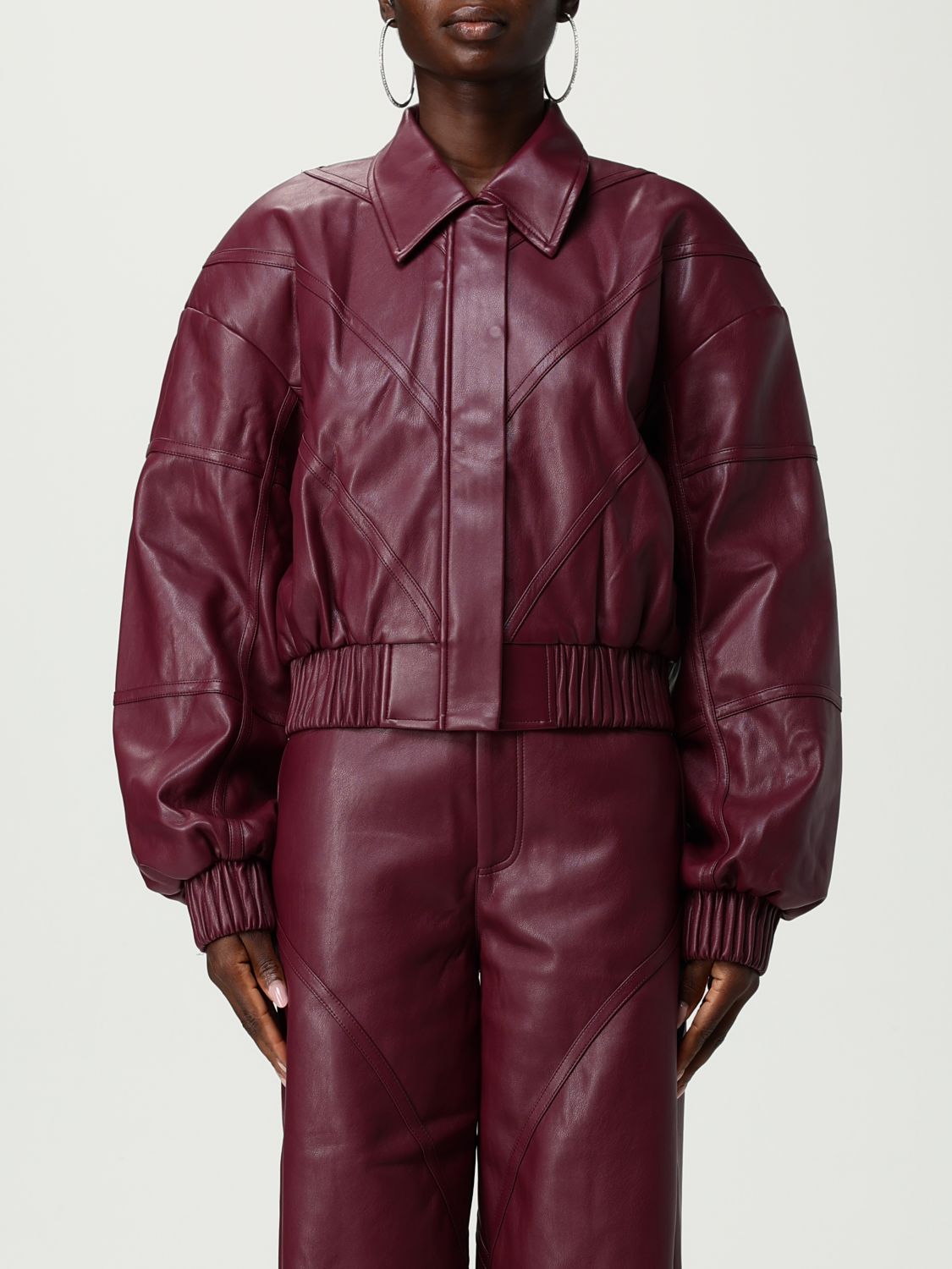 Rotate Birger Christensen Rotate Synthetic Leather Bomber Jacket In Burgundy