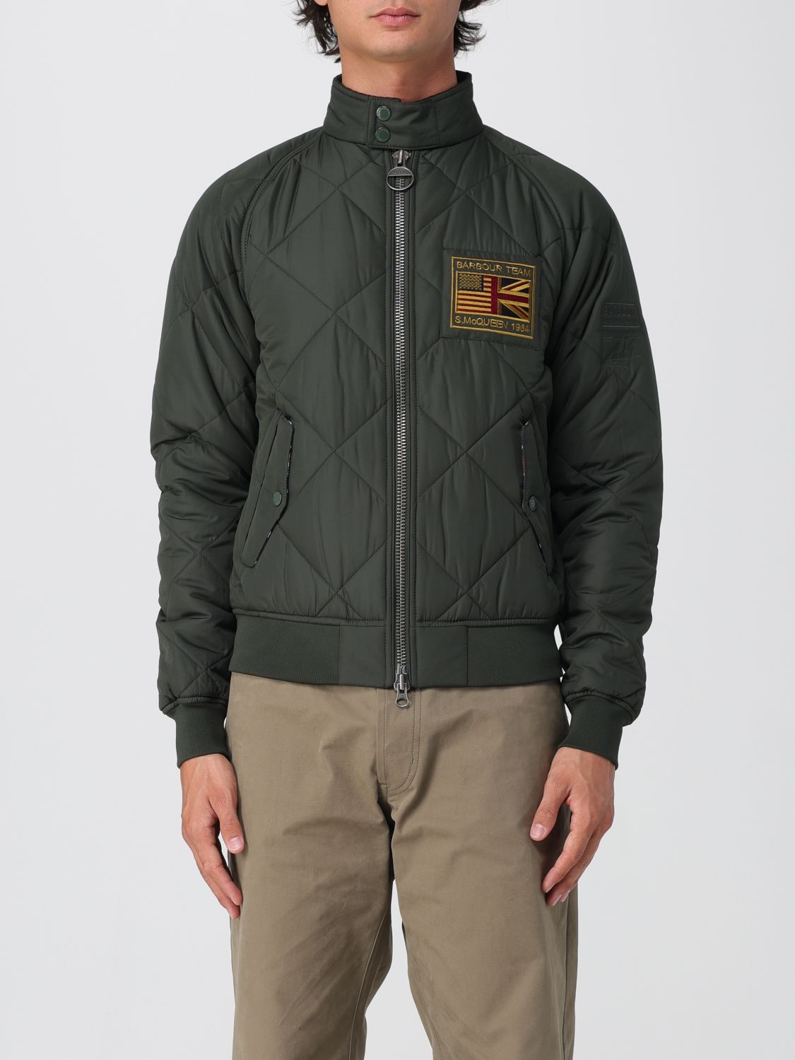 Barbour Logo Patch Zip-up Padded Jacket In Green
