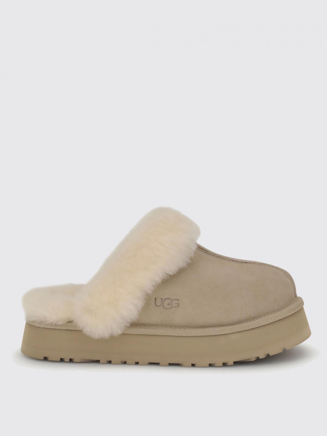 Ugg Sheepskin And Suede Slide With Plush Collar In Neutral