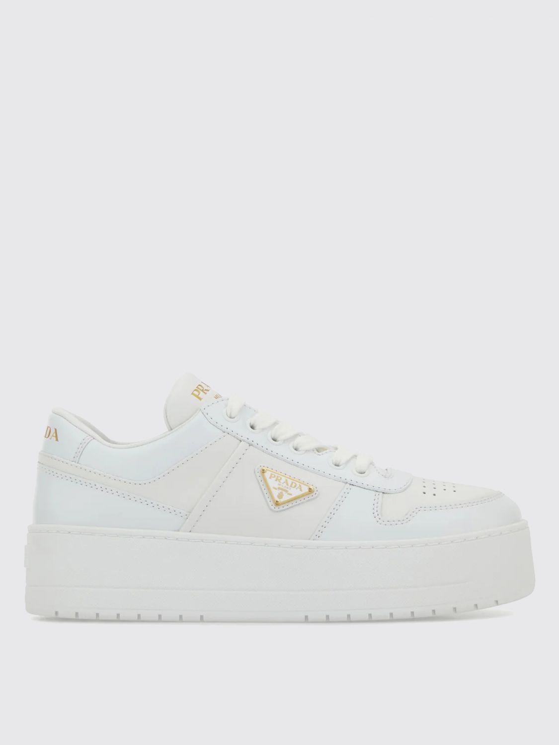 Prada White Leather Downtown Sneakers In Multi