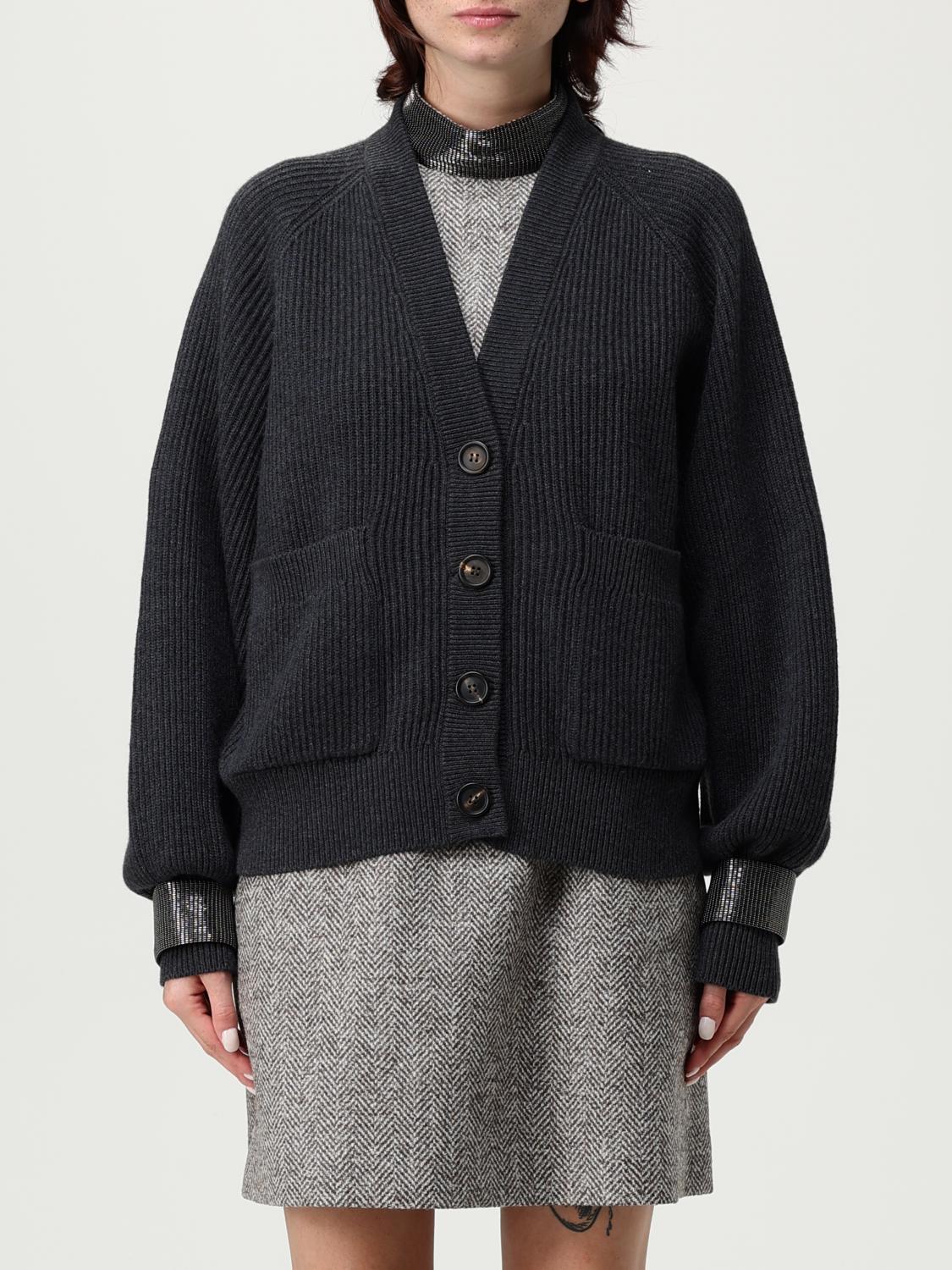 Brunello Cucinelli Ribbed Texture Cardigan With Contrasting Cuffs In Black