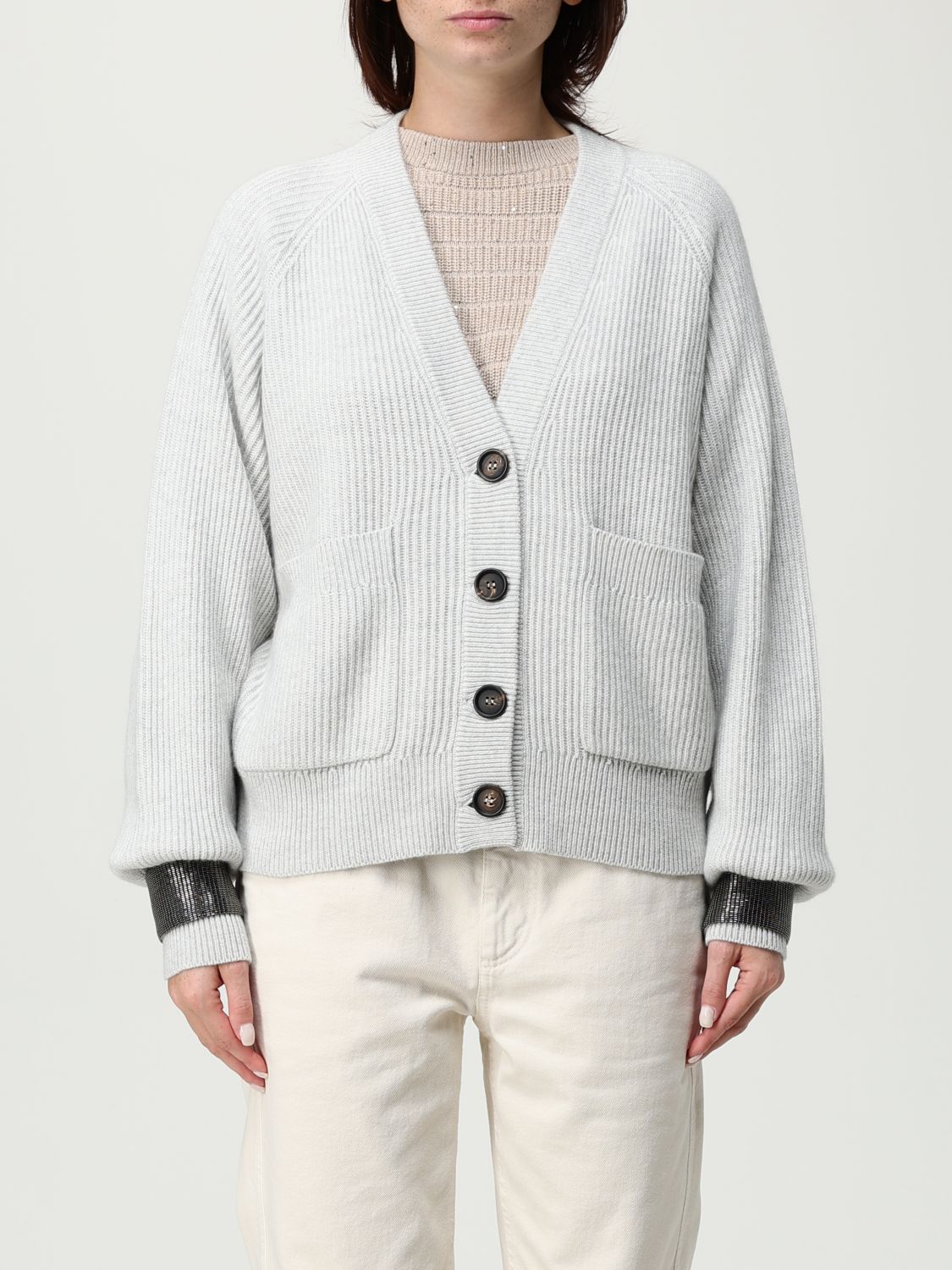 Brunello Cucinelli Cardigan  Woman Color Grey In White