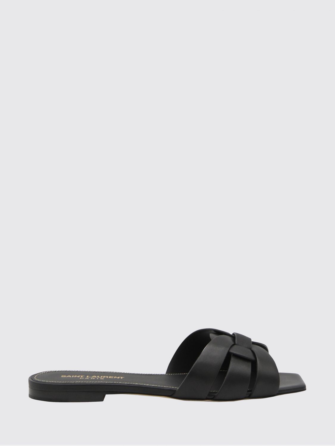 Saint Laurent Tribute Nu Pieds Embossed Croc Flat Sandals In Black