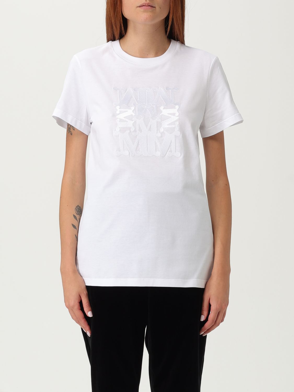 Max Mara Cotton Crew Neck Graphic Print T-shirt In White