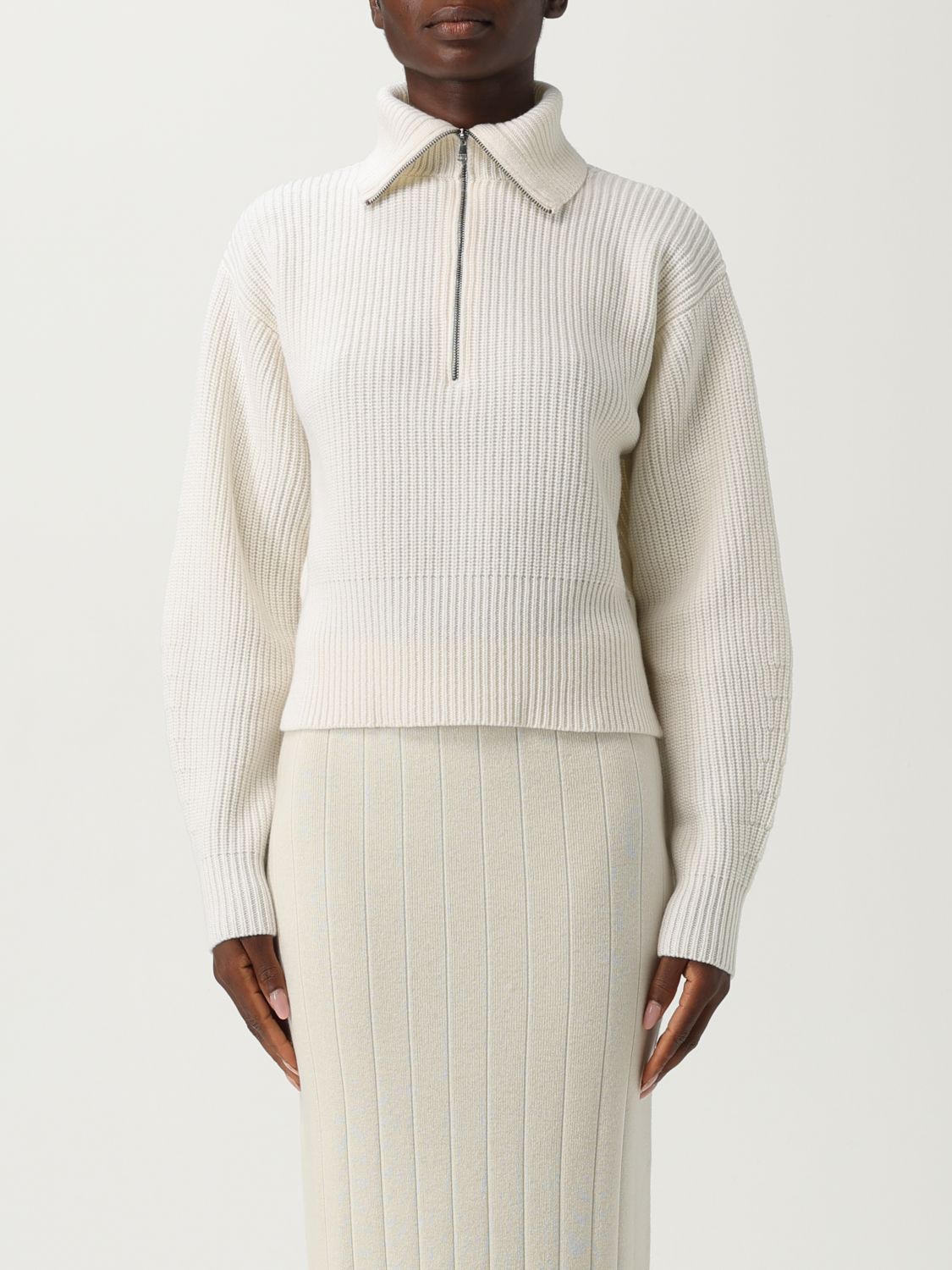 Max Mara Half-zip Ribbed Pullover In White