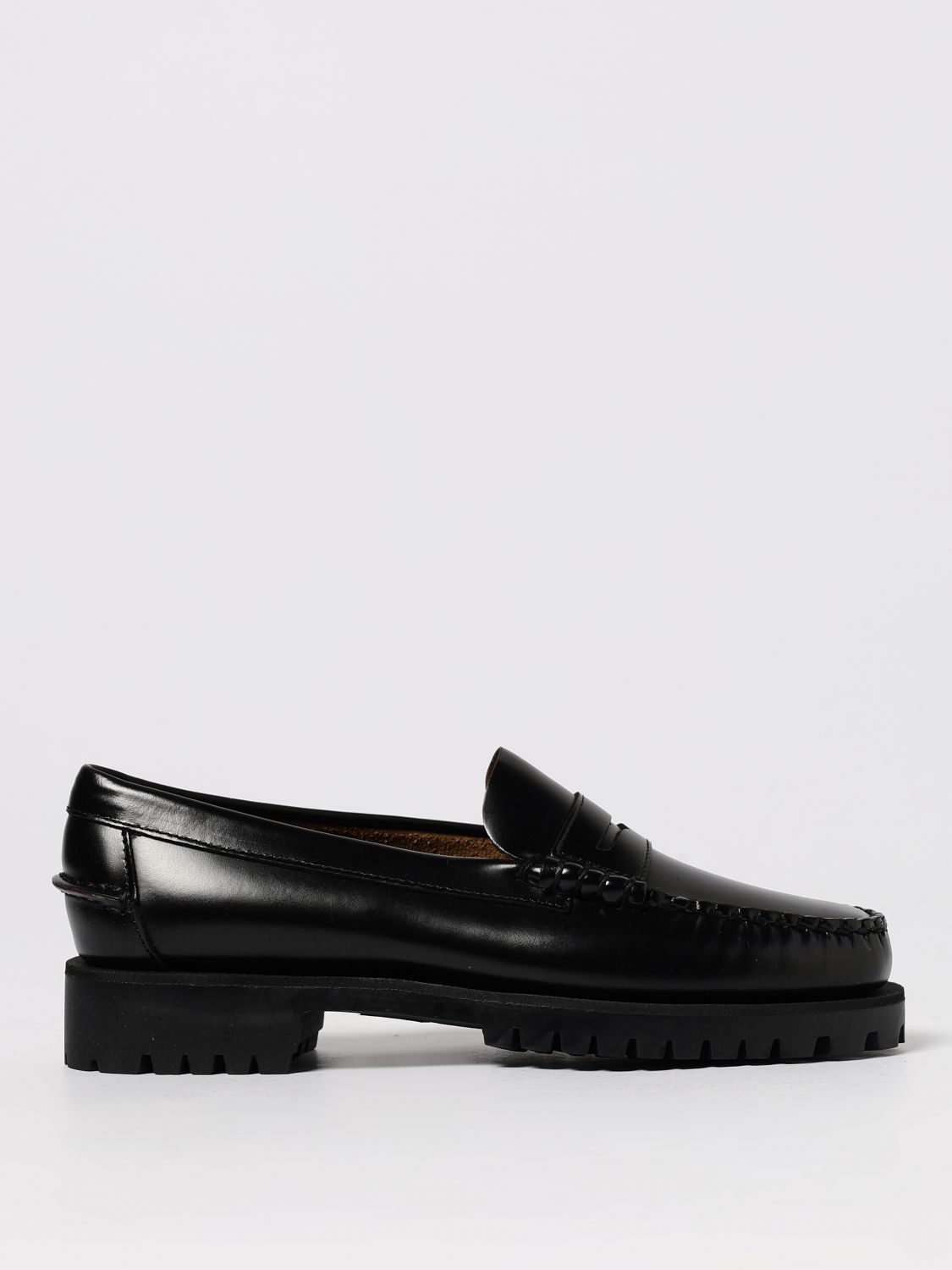 Sebago Black Slip-on Loafers With Lug Sole In Leather Woman In Black