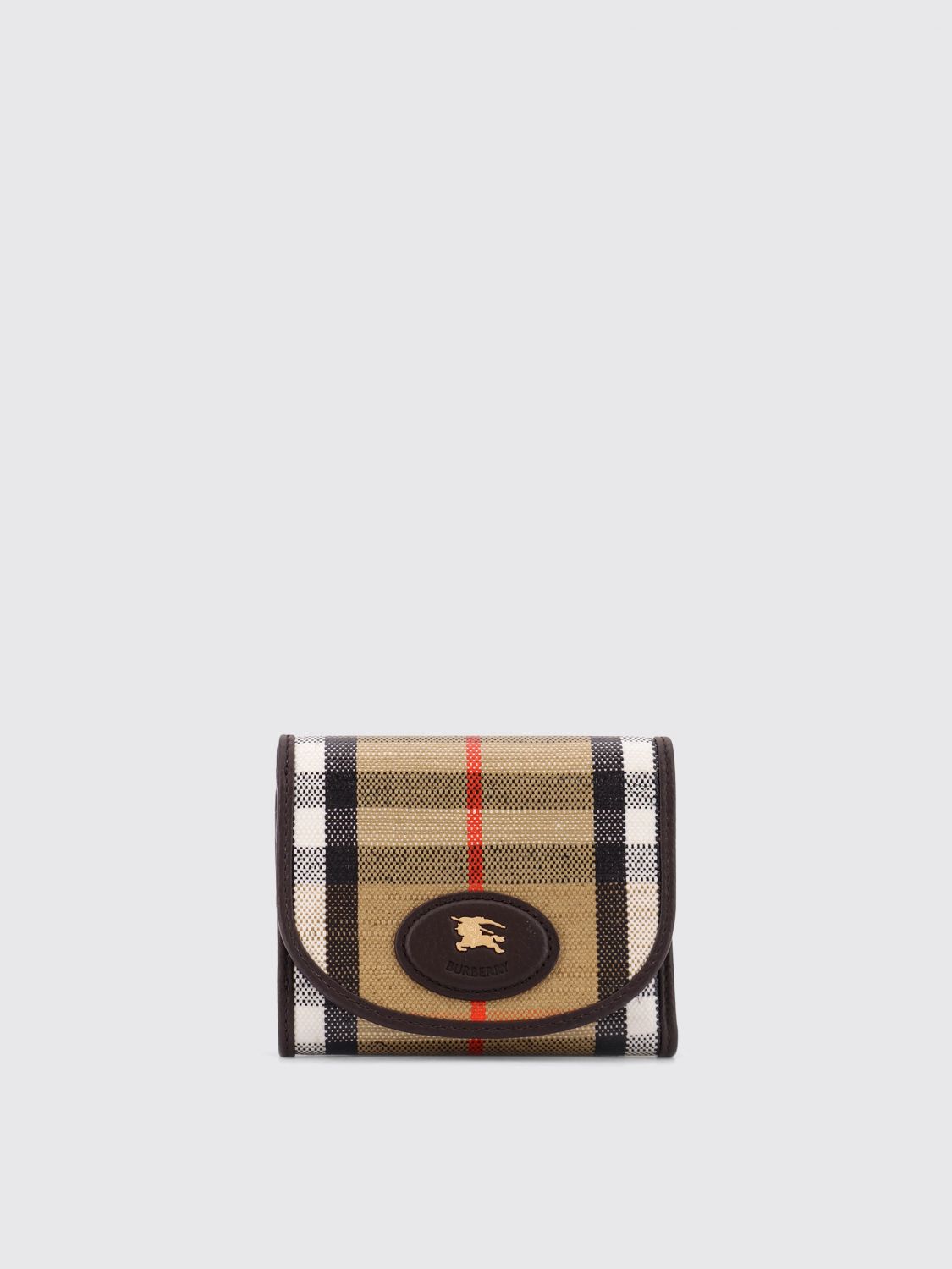Burberry Compact Wallet With Leather Inserts In Check Pattern In Brown