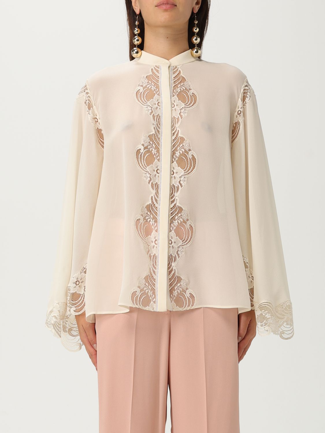 Chloé Silk Georgette And Lace Blouse In Neutral