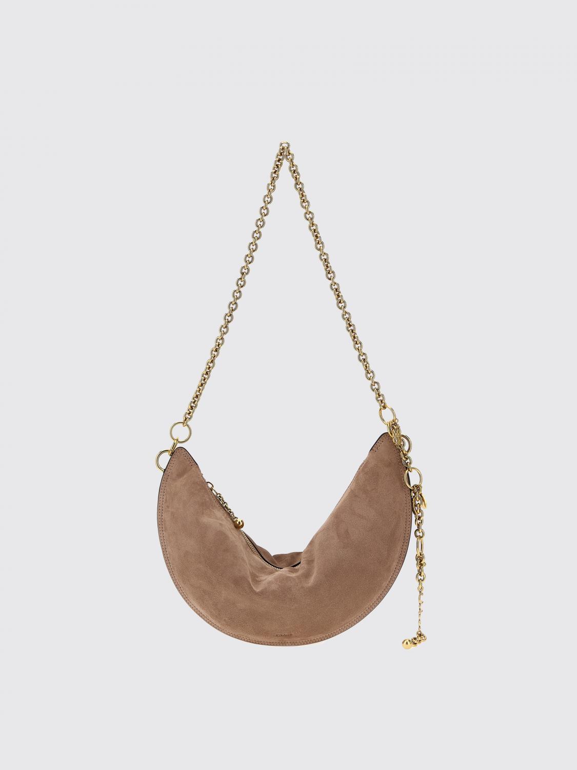 Chloé Half-moon Suede Finish Gold-tone Chain Shoulder Bag In Pink