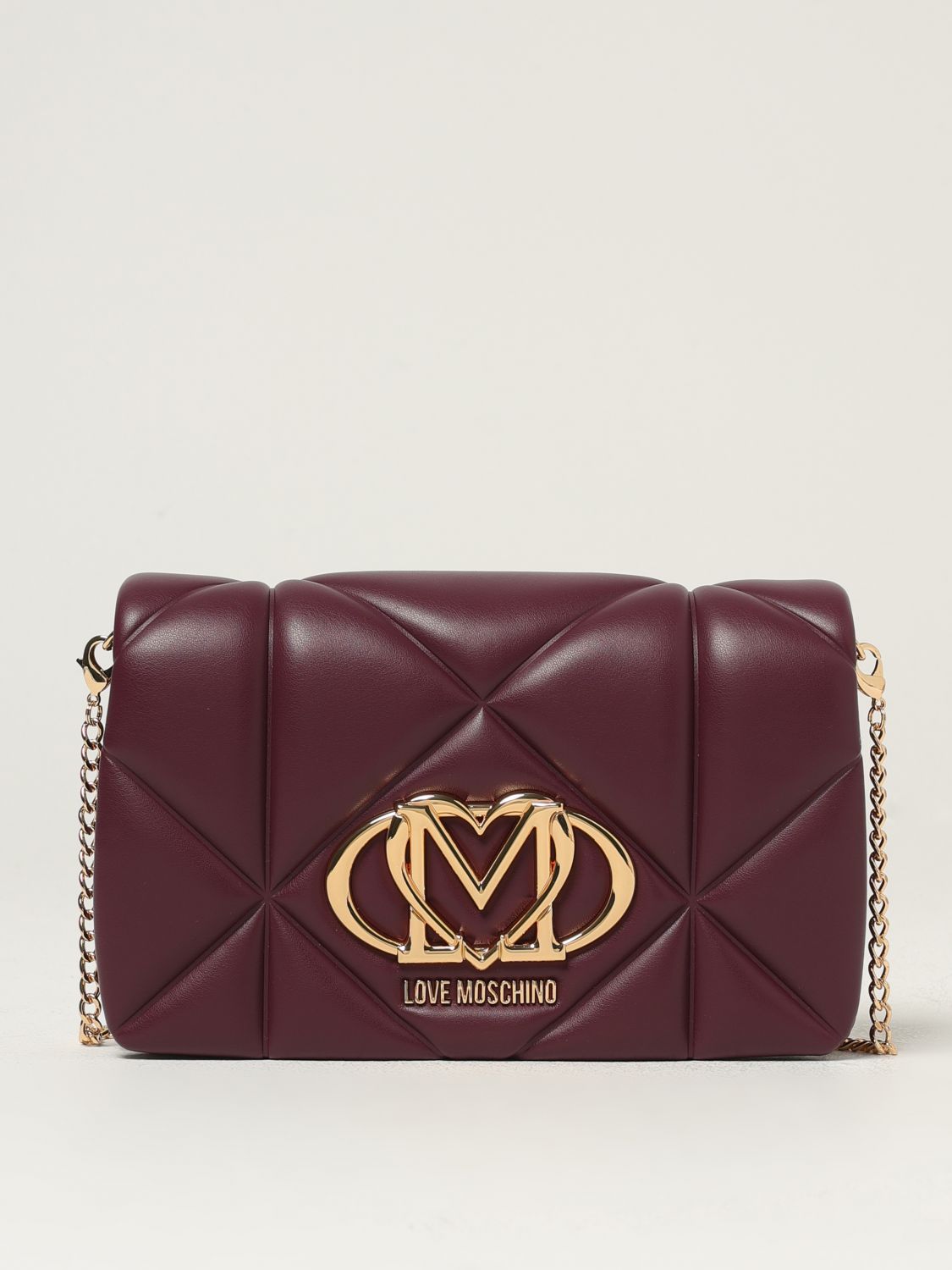 Love Moschino Quilted Logo-plaque Shoulder Bag In Burgundy
