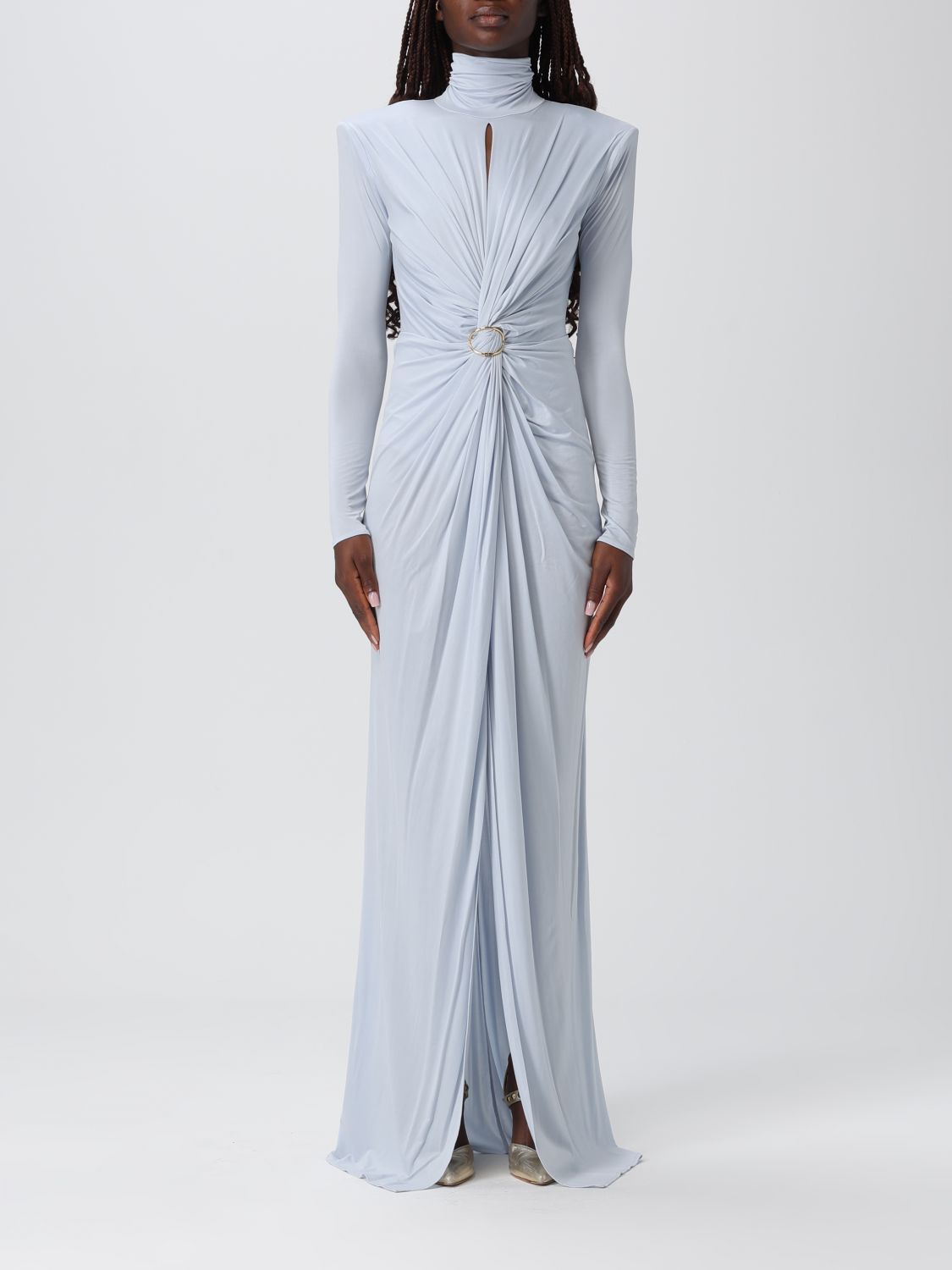 Elisabetta Franchi Light Blue Red Carpet Long Dress In Blue