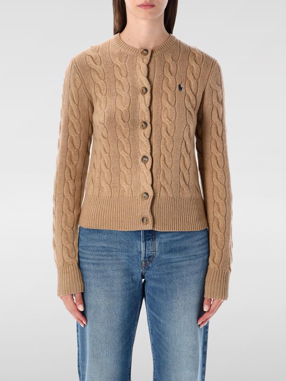 Polo Ralph Lauren Wool And Cashmere Cable Knit Cardigan In Brown