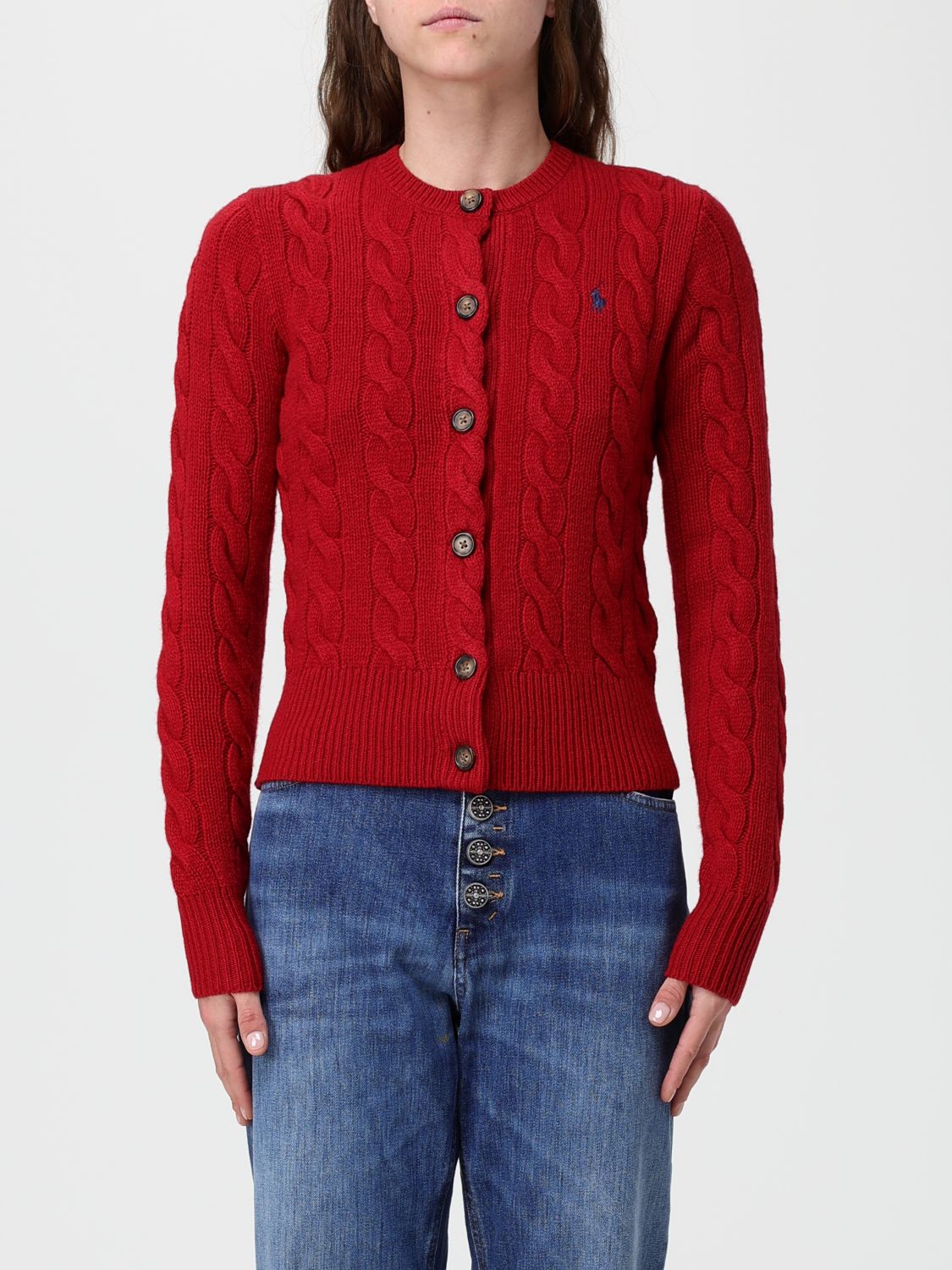 Polo Ralph Lauren Rws Long Sleeve Crew Neck Cardigan Fireside Red In Red
