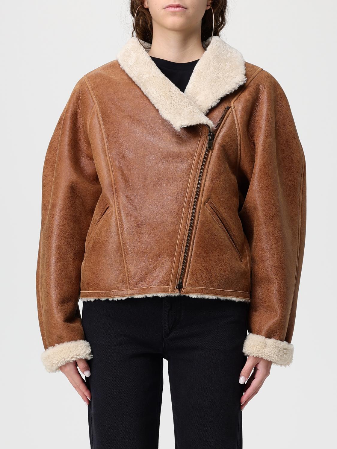 Isabel Marant Luxurious Shearling Leather Jacket With High Collar In Brown