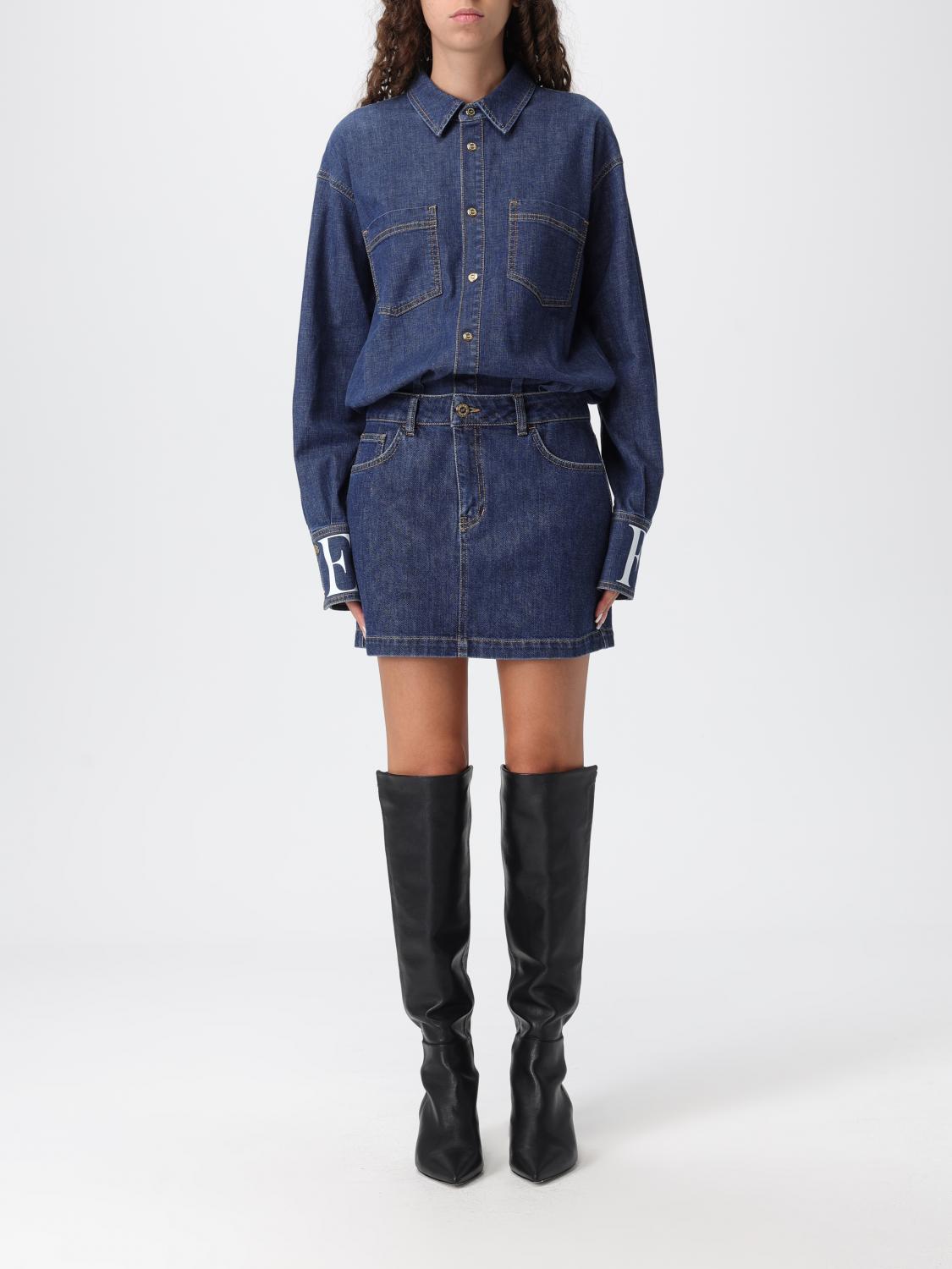 Elisabetta Franchi Blue Denim Dress In Blue