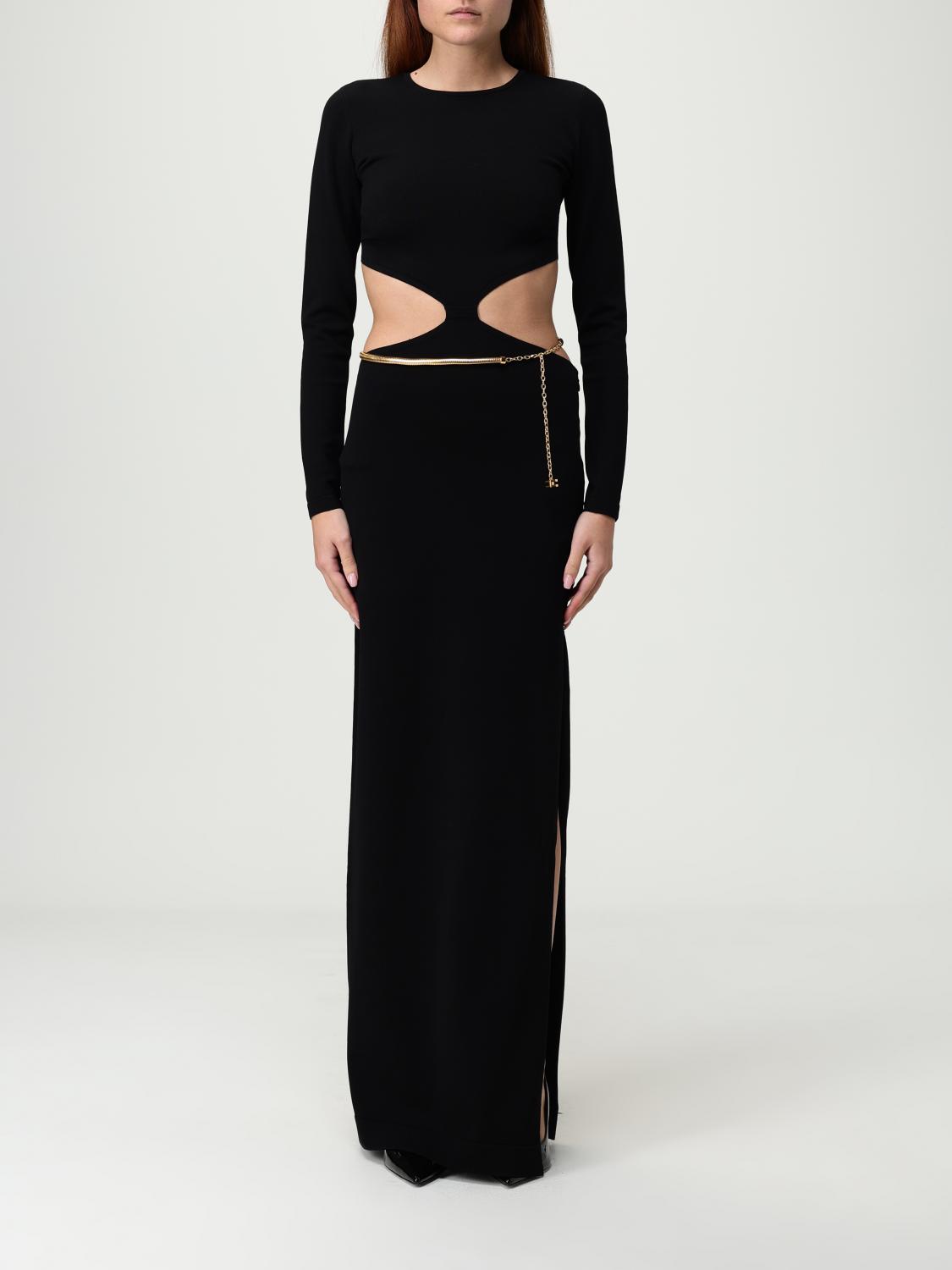 Elisabetta Franchi Crewneck Cut-out Maxi Dress With Gold Detail In Black