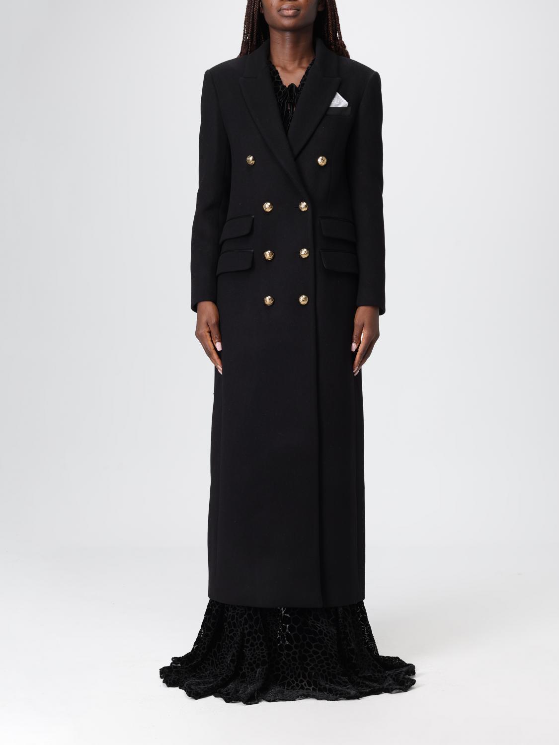 Elisabetta Franchi Long Double-breasted Coat With Gold Buttons In Black