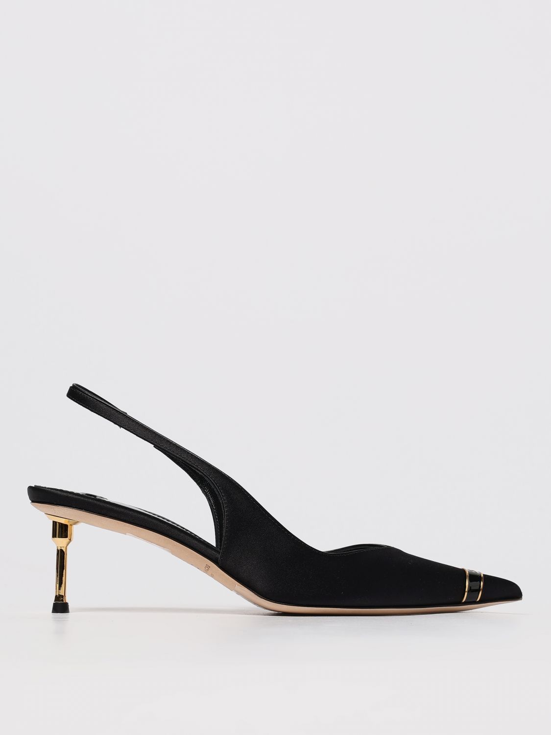 Elisabetta Franchi Slingback Heels With Gold Accent And Pointed Toe In Black