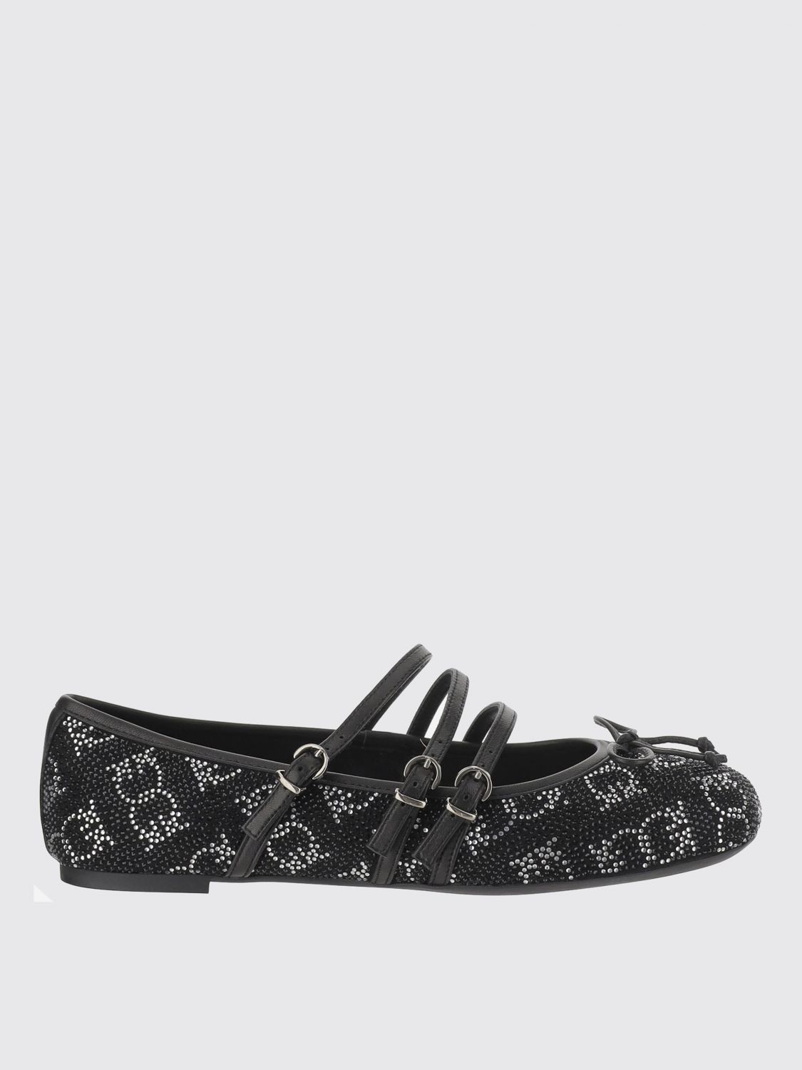 Pinko Ballerines Monogram Avec Strass Et Naud Sur La Pointe In Black