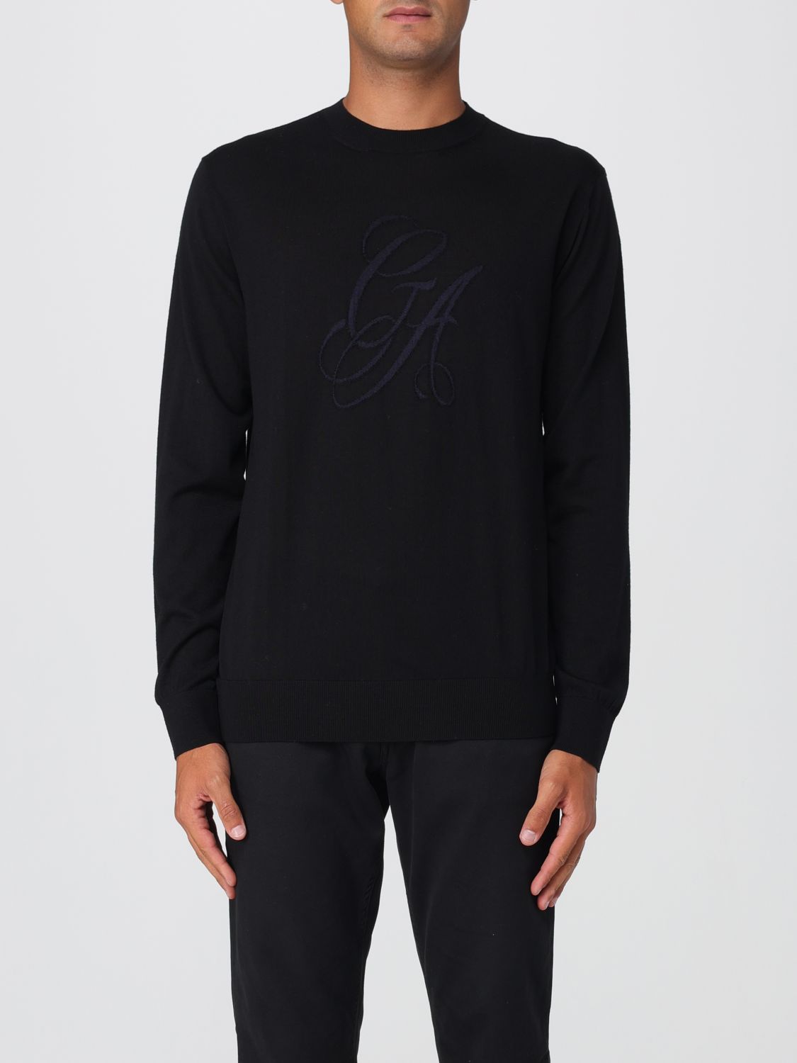 Giorgio Armani Ribbed Crew Neck Sweater With Long Sleeves In Black