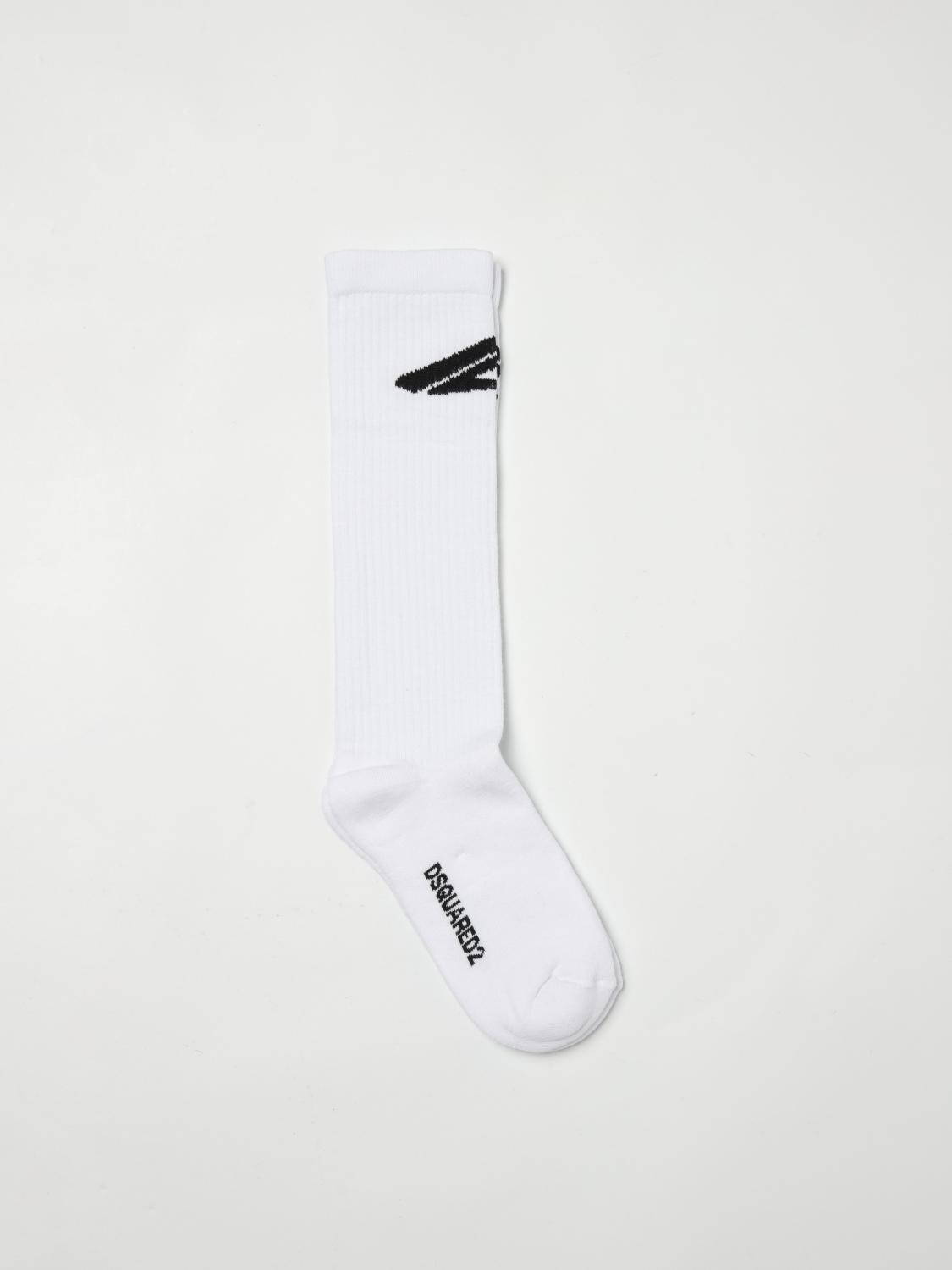 Dsquared2 Intarsia Knitted-logo Ribbed Socks In White