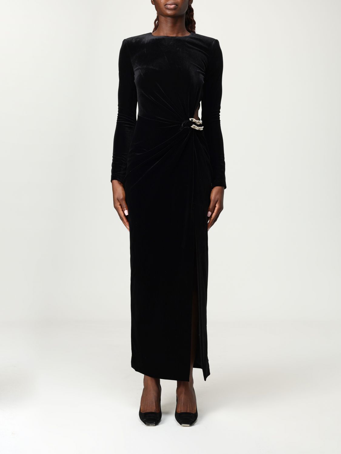 Self-portrait Black Velvet Embellished Midi Dress Clothing In Black